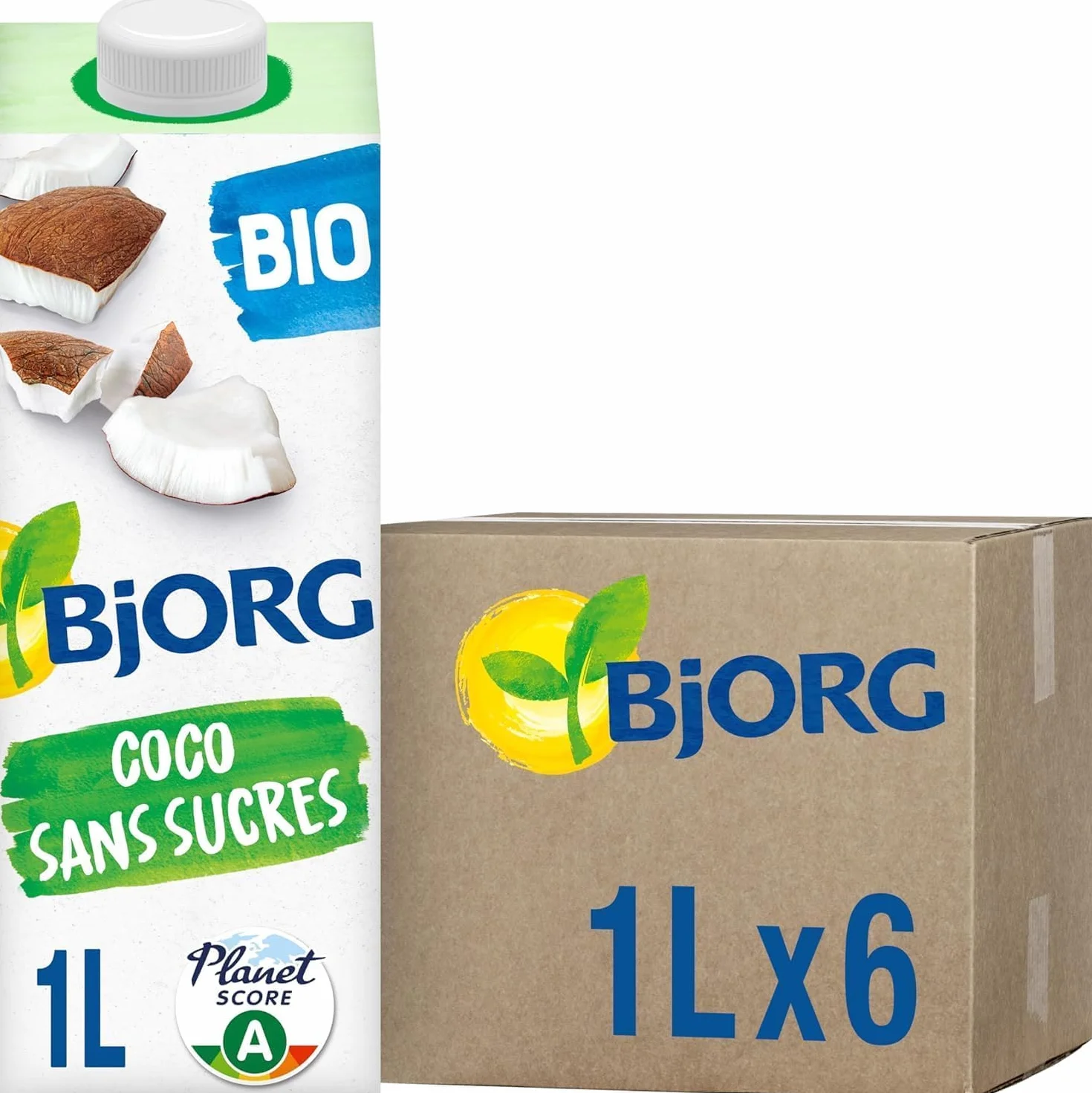 BJORG - Boisson Coco Sans Sucres - Boisson Végétale Bio - Pauvre En matières grasses - 1 L x 6