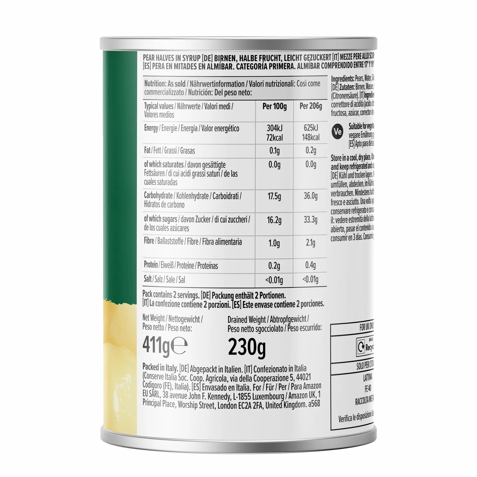 by Amazon Poires En Moities Dans Du Sirop, 411g