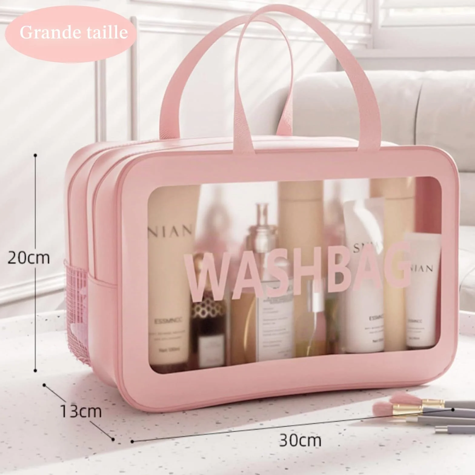 Trousse De Toilette Grande Séparation Sèche Et Humide Voyage Rose L