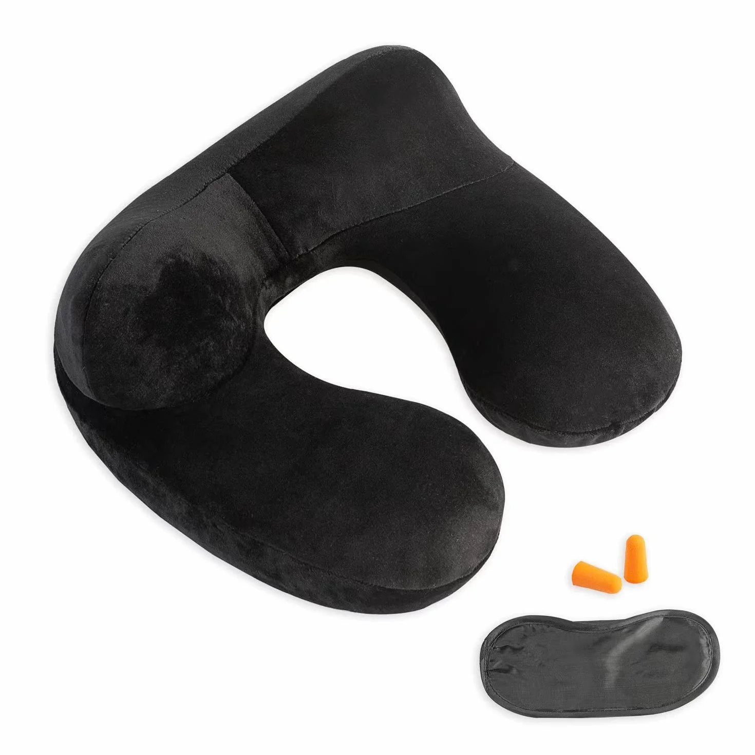 Oreiller de voyage gonflable coussin soutien cou avec housse velours doux lavable sac transport compact