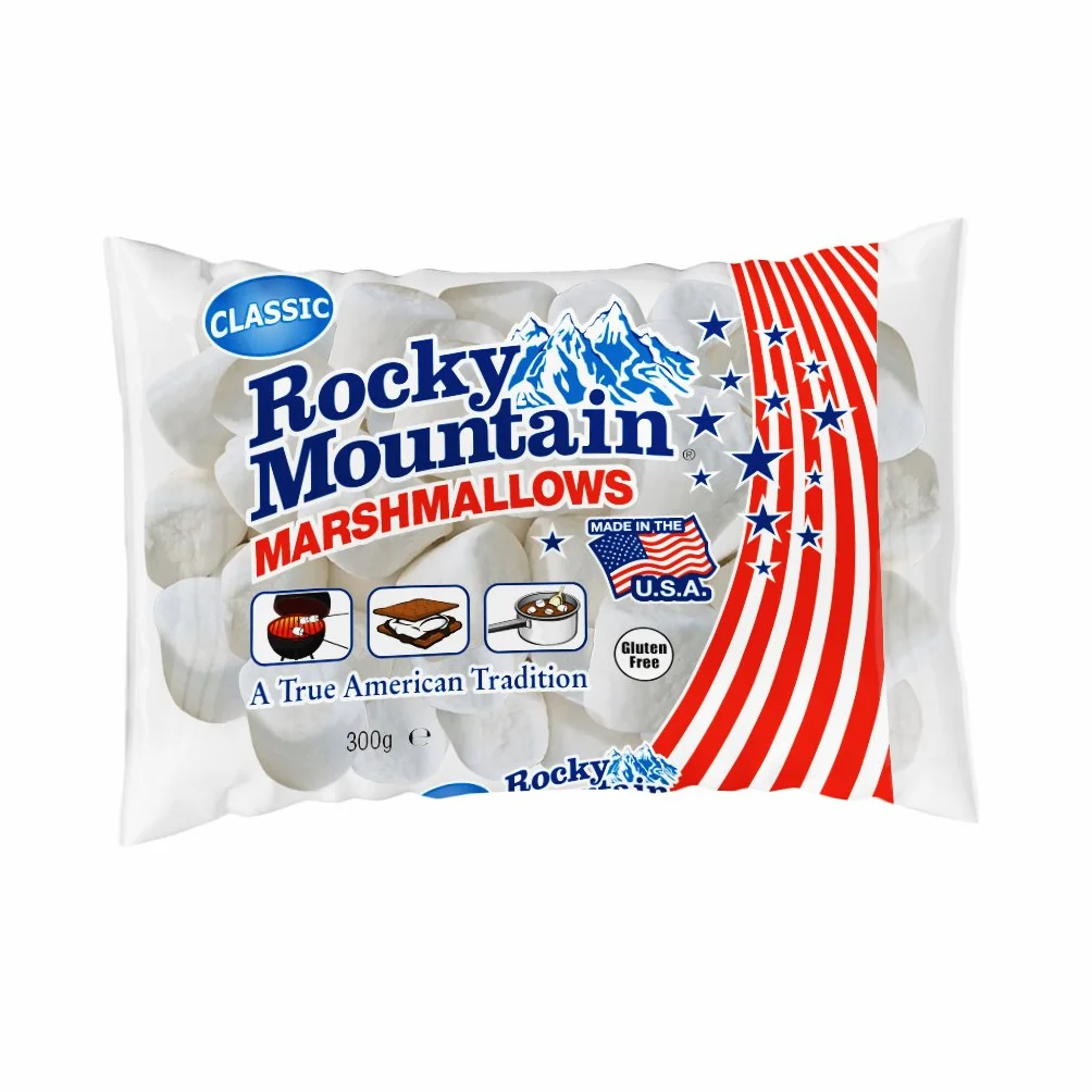 Rocky Mountain Marshmallows Classic 300g paquet de 6, bonbons américains traditionnels à rôtir sur le feu de camp, à griller ou à cuire au four, 6x300g