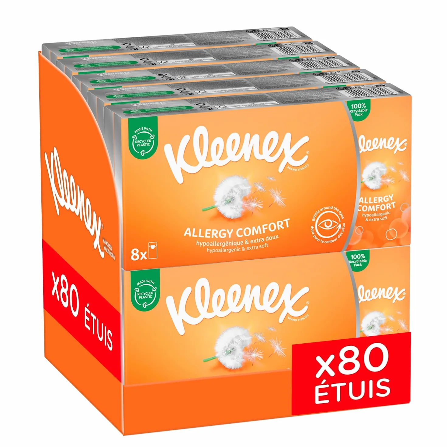 Kleenex Allergy Comfort, 10 paquets de 8 étuis de mouchoirs (10x8 étuis)