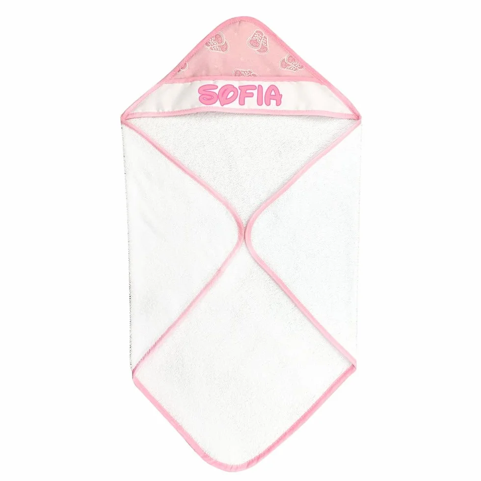 Peignoir bébé personnalisé triangle capuche 60 x 60 cm sortie de bain Italie