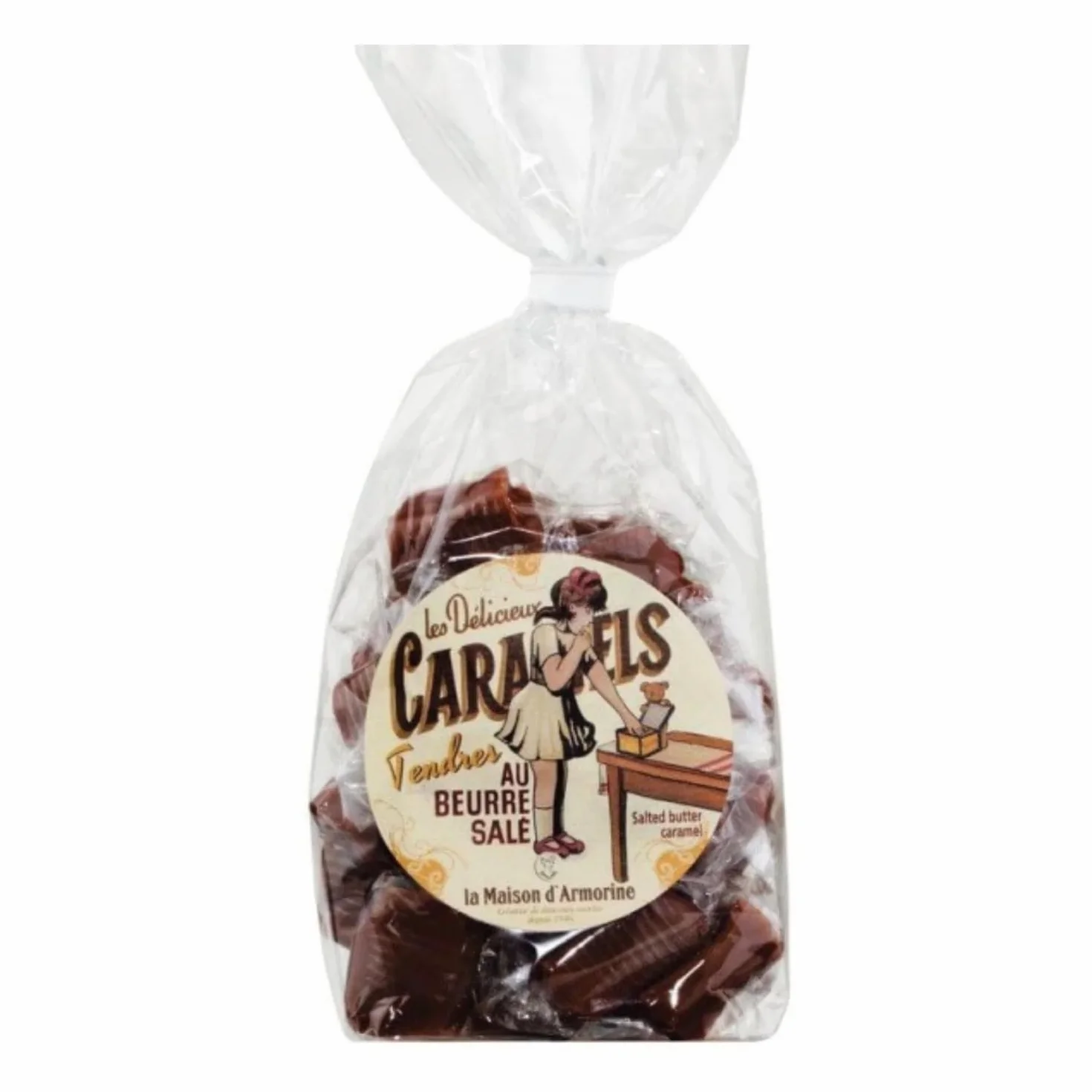 La Maison d'Armorine® | Bonbon Beurre Salé Enveloppé Simple | Sac Bonbon Beurre et Caramel Salé - 200 Gr
