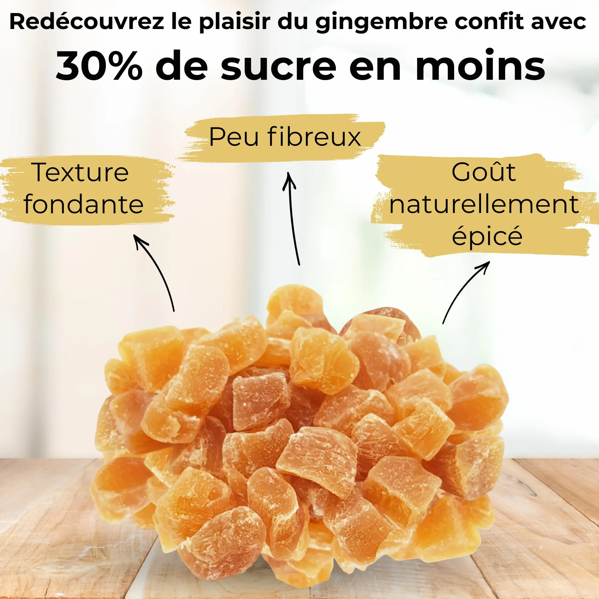 Gingembre confit allégé en sucre BIO en cube 1,85 kg sachet vrac fruit confit sans conservateur