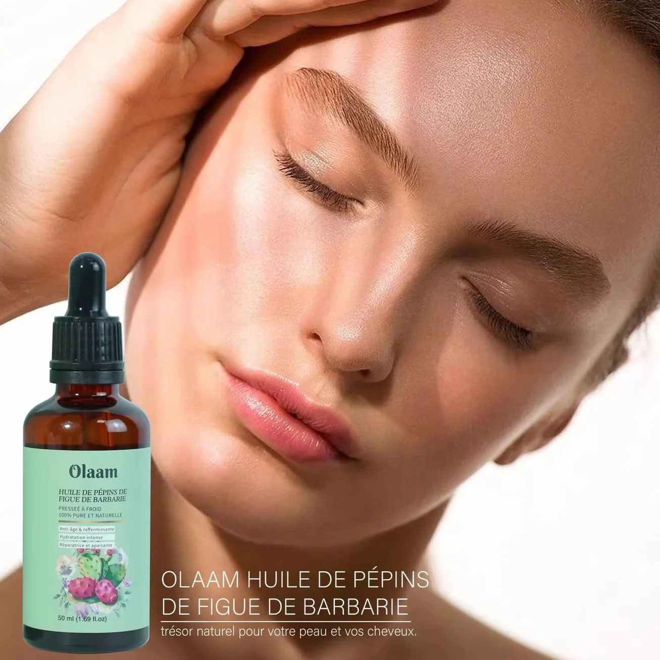 Huile de Pépins de Figue de Barbarie - Pipette - Bouteille en Verre - 100% Pure, Naturelle, Pressée à Froid - Huile de Figue de Barbarie Visage Anti-Âge et Anti Cerne Soin Visage Cheveux