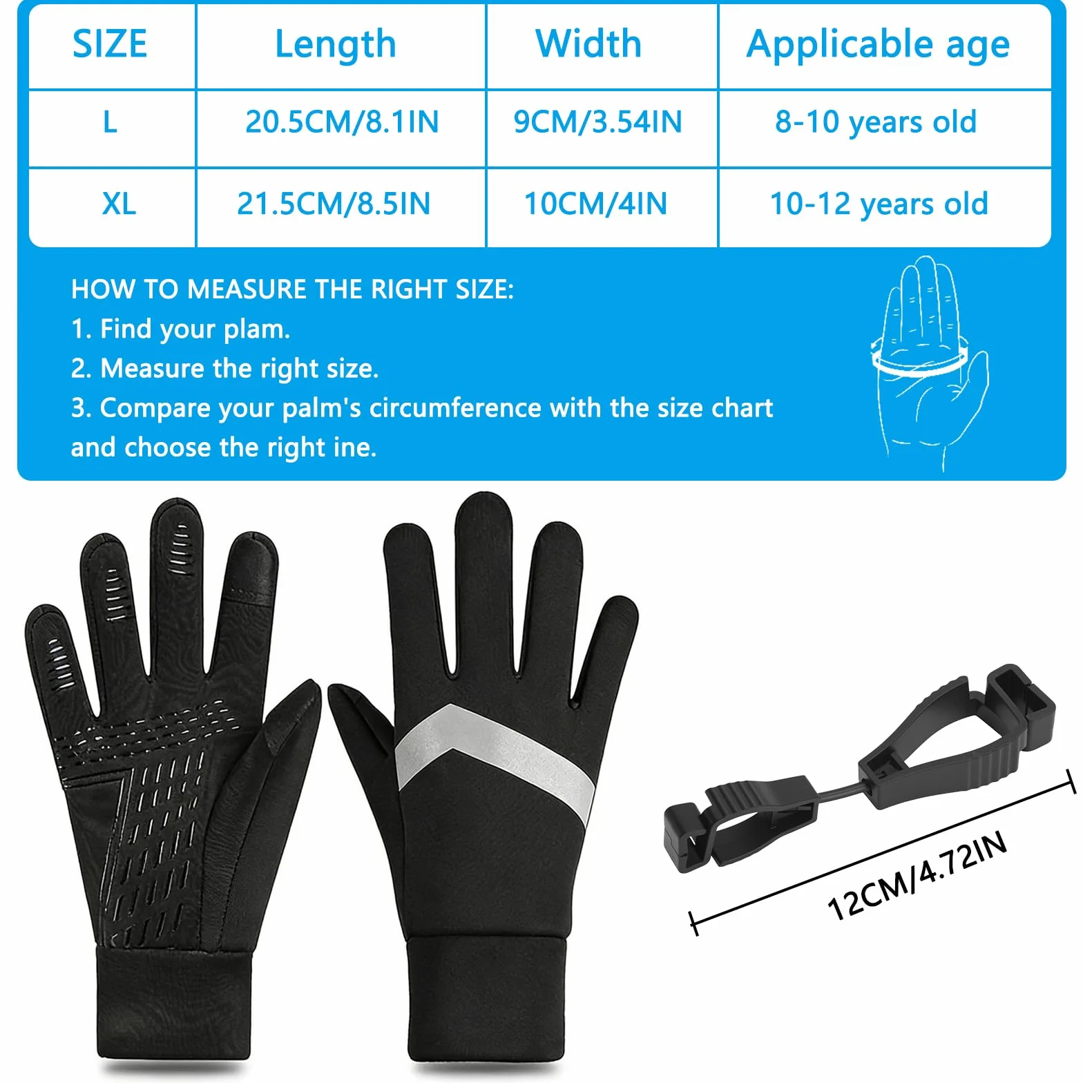 Gants d'équitation imperméables softshell pour enfants - Chauds, antidérapants, coupe-vent
