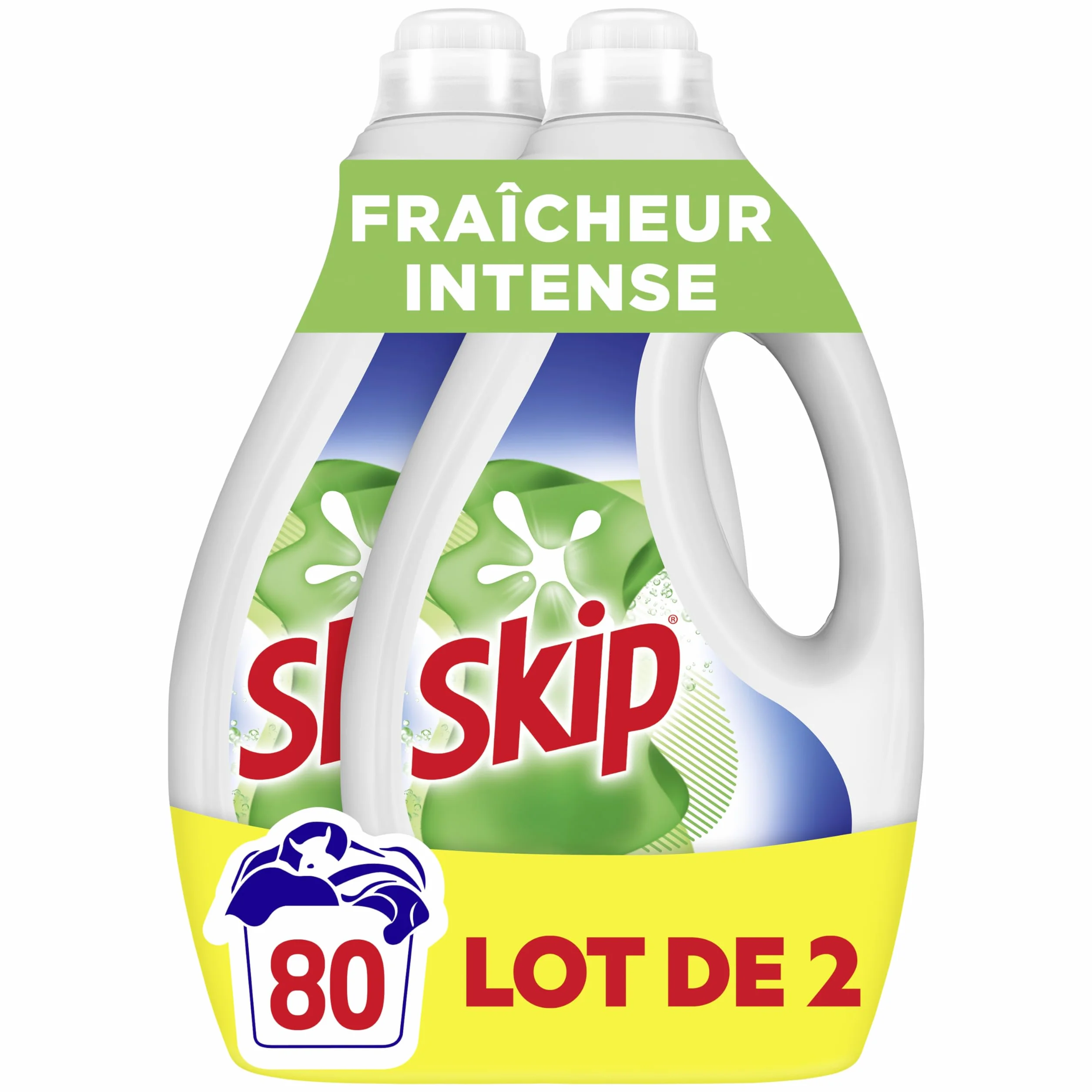 Skip - Lessive Liquide Fraicheur Intense - Action Détachante Efficace - 100% impeccable, éclatant et délicatement parfumé - 2x40 Lavages