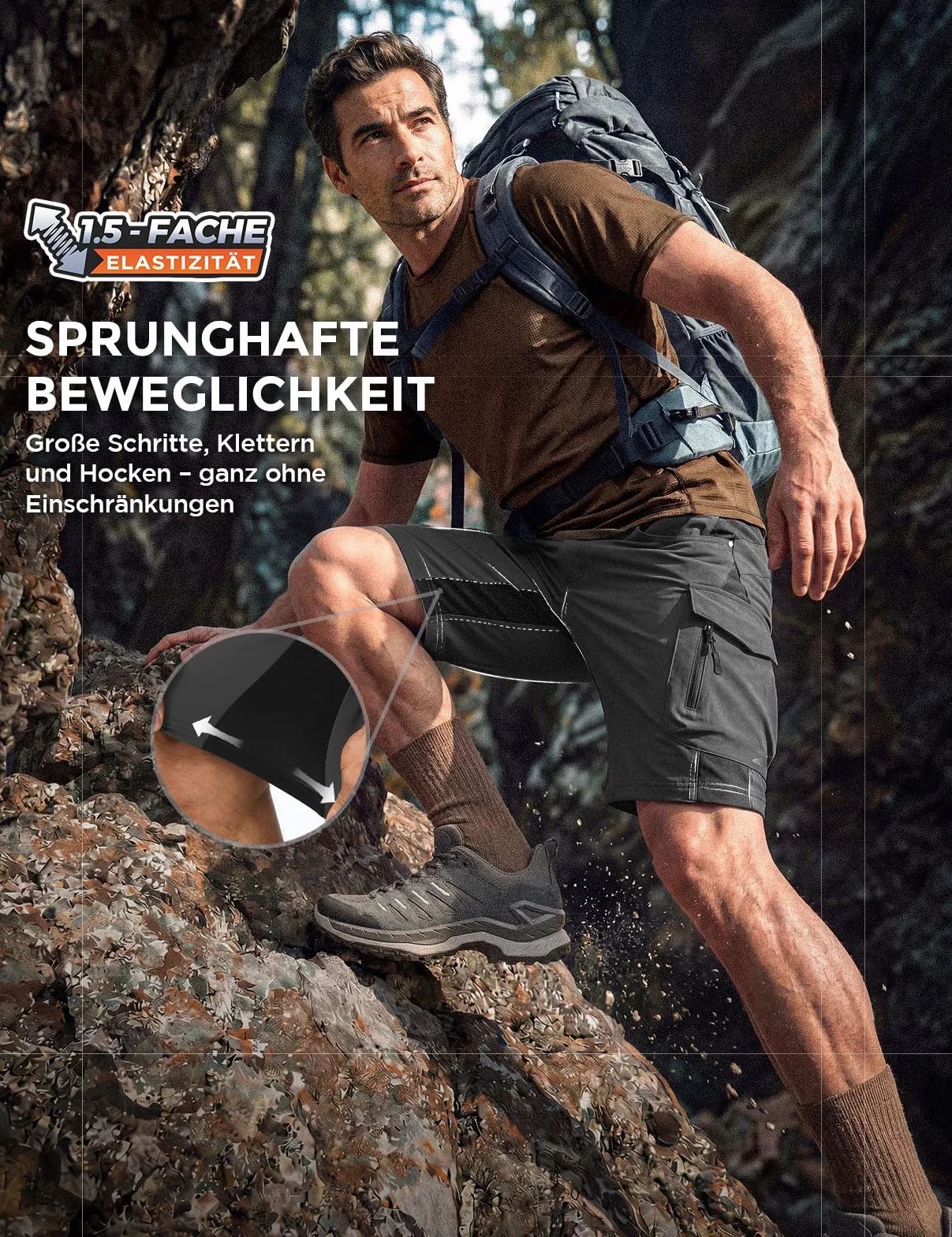 Wespornow Shorts Cargo Hommes 6 Poches Pantalons Travail VTT Stretch Randonnée Estivale