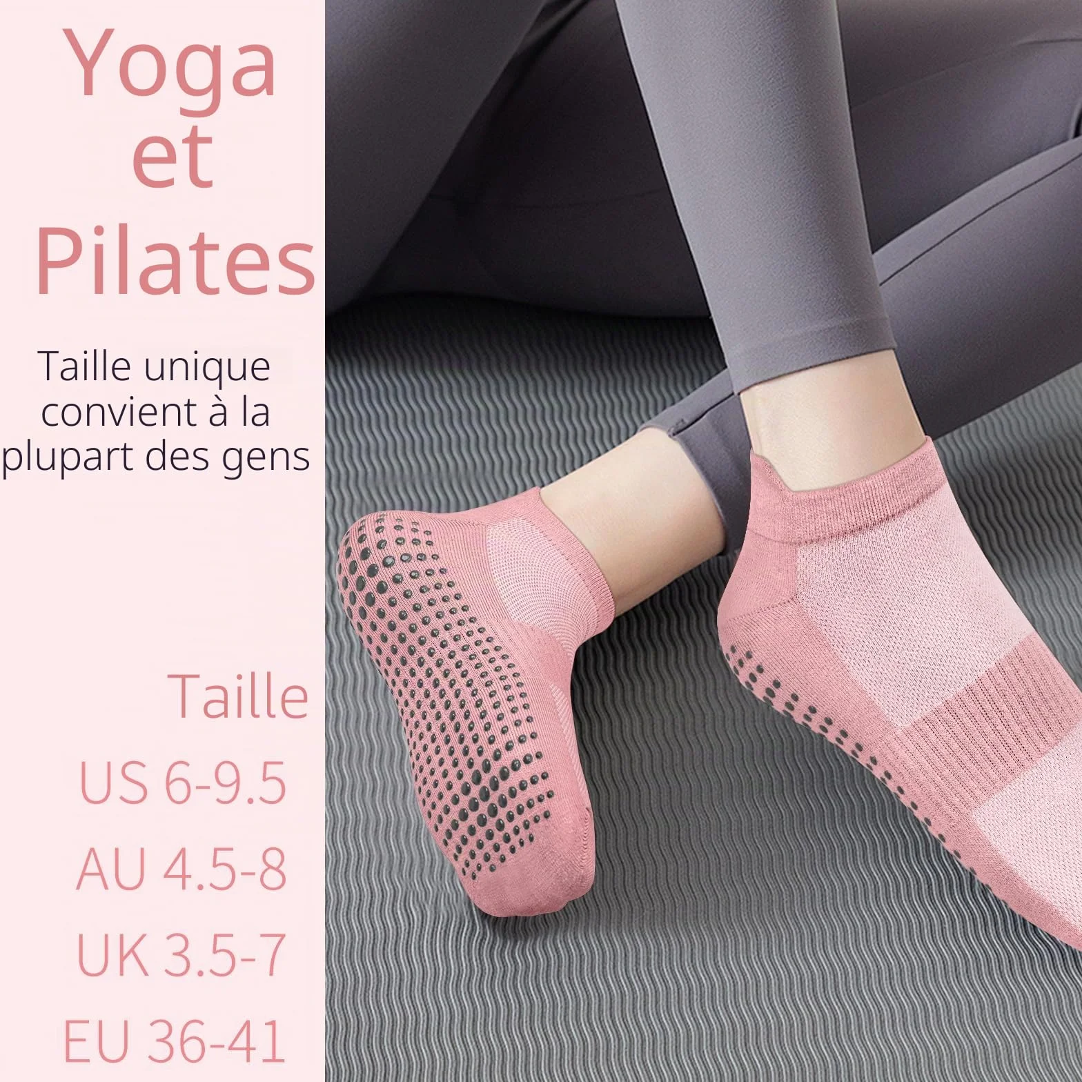 Chaussettes Pilates Femme 36-41 Anti-Dérapantes Semelle Grippée Yoga Barre Ballet Danse
