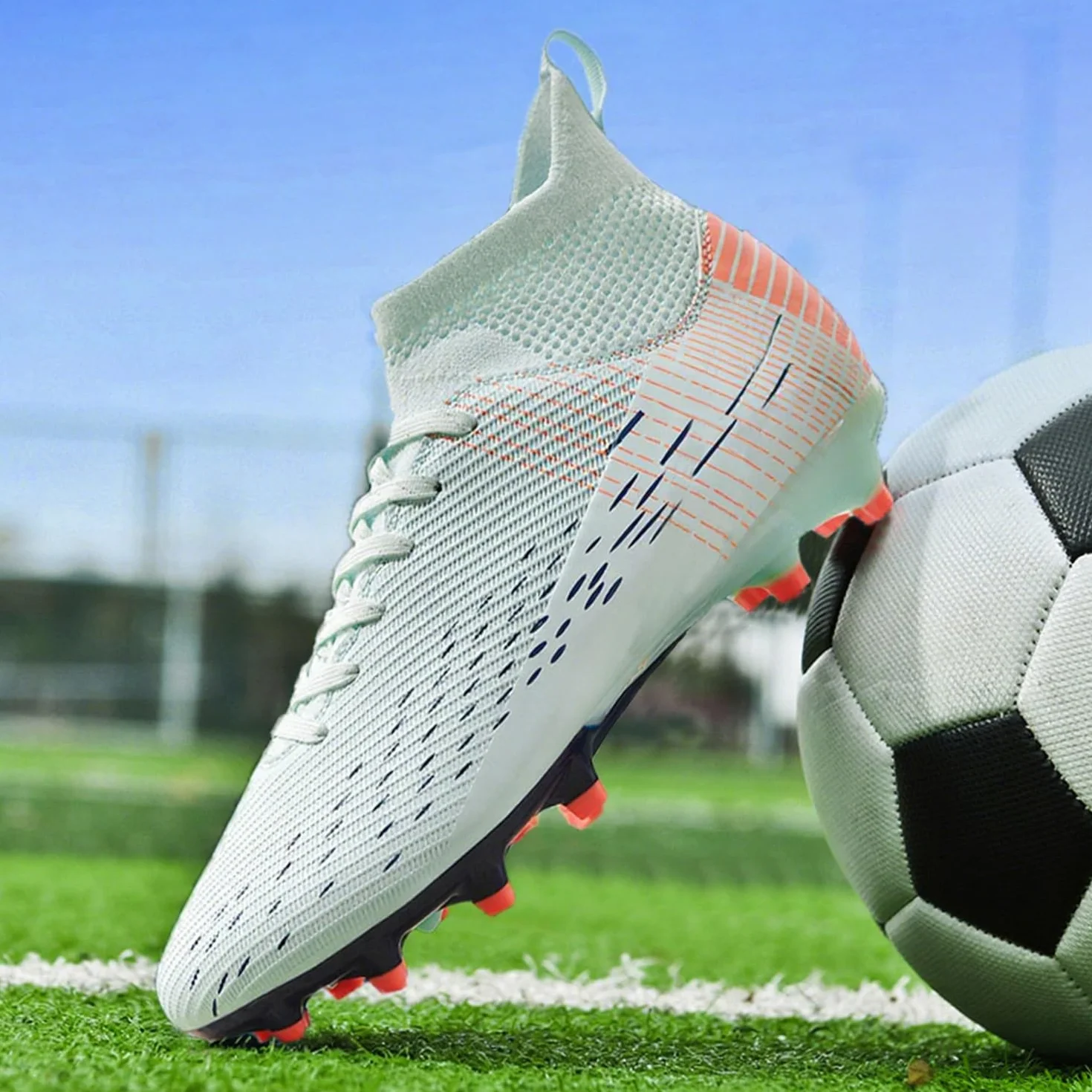 Chaussures de Football Homme High Top Crampons Antidérapant Professionnel