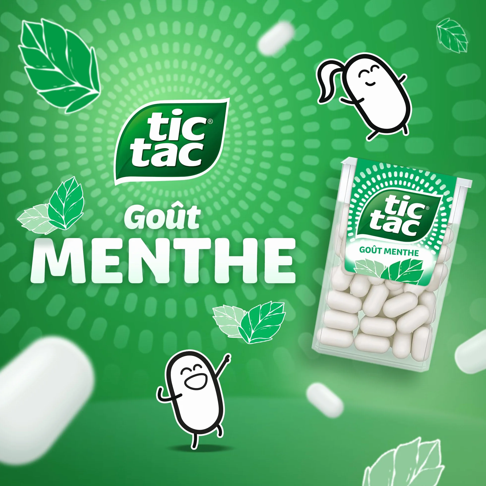 TicTac Goût Menthe - Bonbons frais sucrés à la Menthe - Format de Poche - 24 boites x 18g