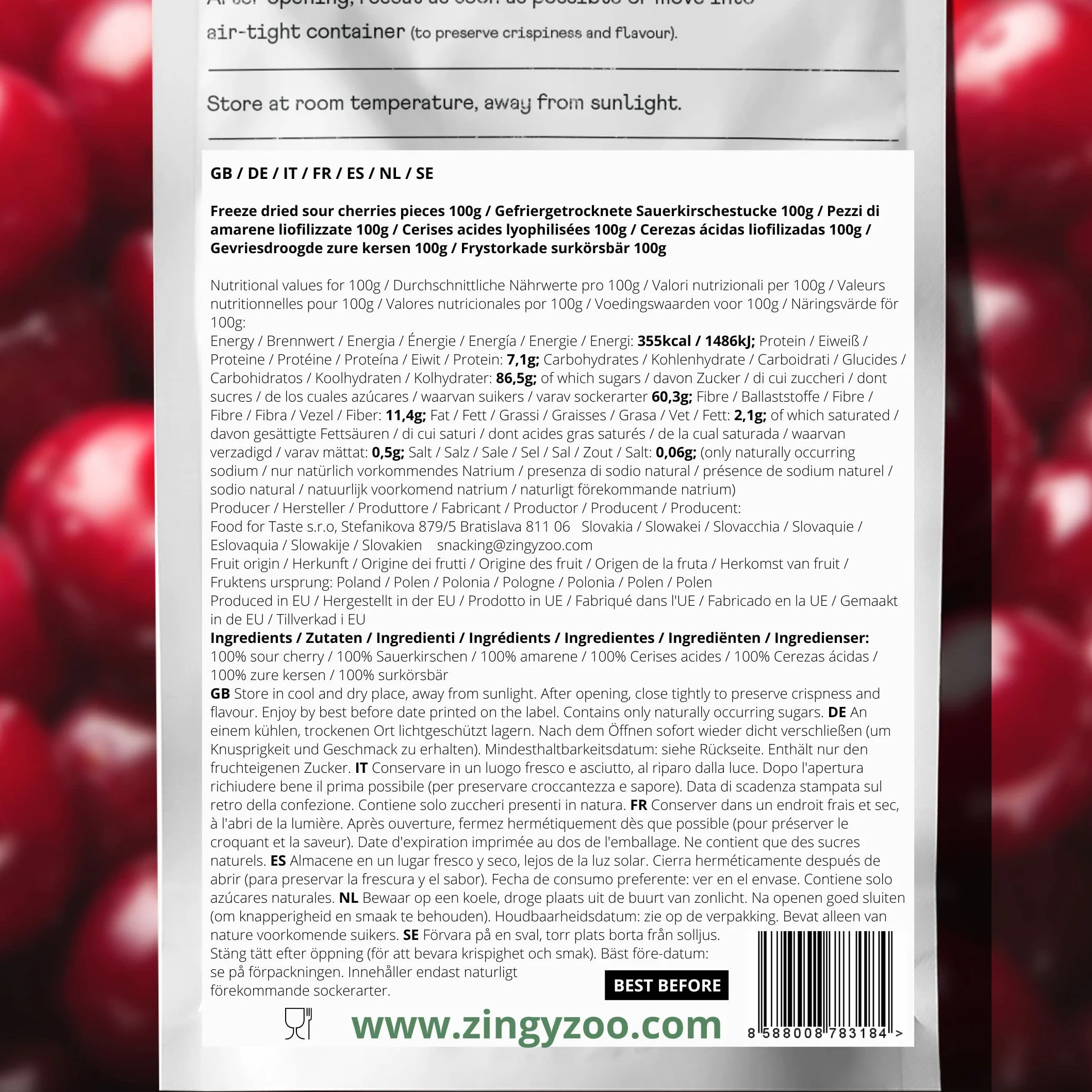 Griotte Lyophilisée en Morceaux | 100% Naturel Fruits Seche Cerise Aigre Lyophilisée | Freeze Dried Fruit Sour Cherry | Gefriergetrocknete Sauerkirschstück | Cerises Lyophilisées Griottes ZingyZoo