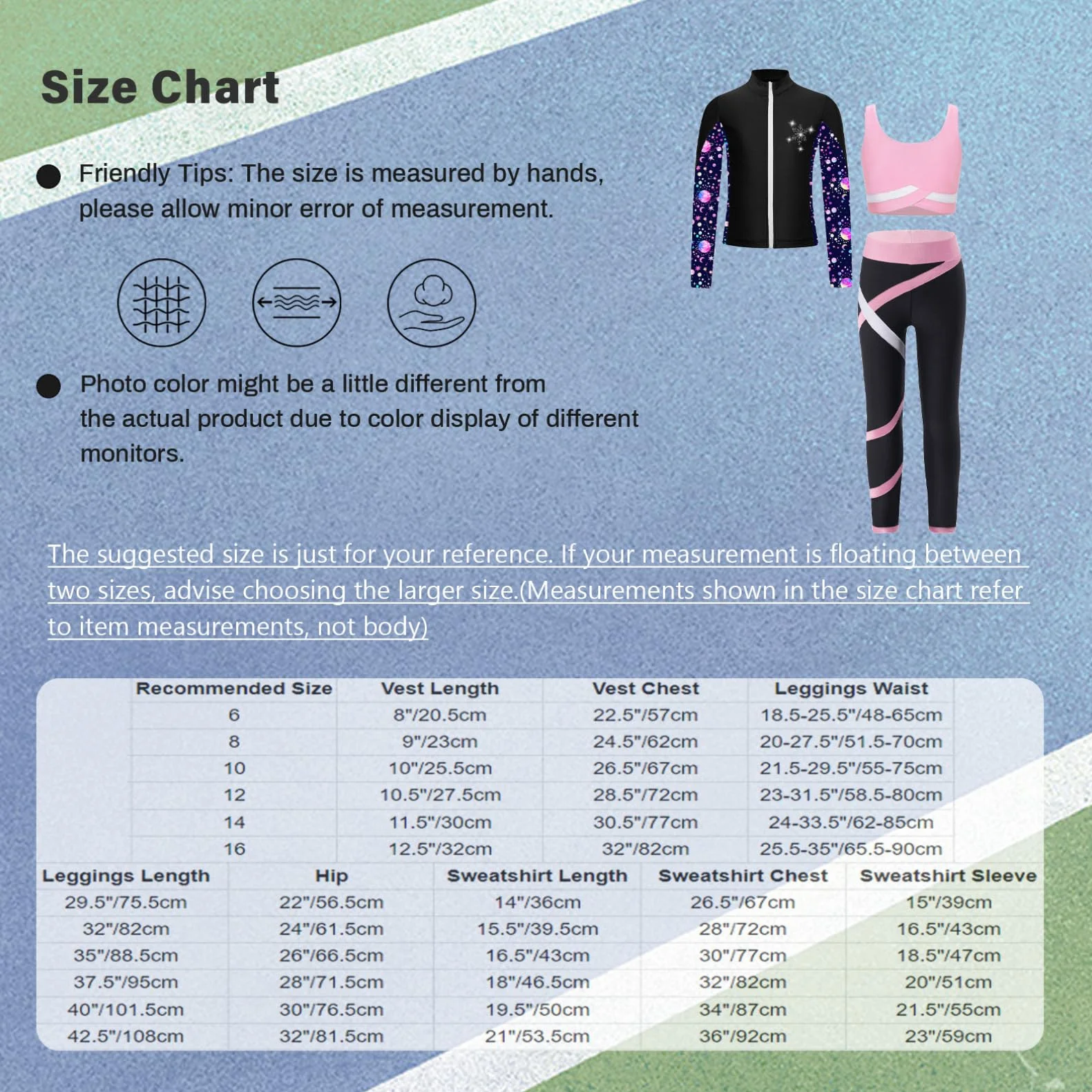 TiaoBug Enfant Fille Ensemble Patinage Artistique Vestes Top Strass Zippée Manches Longues Legging Survêtement Justaucorps Gymnastique 5-16 Ans
