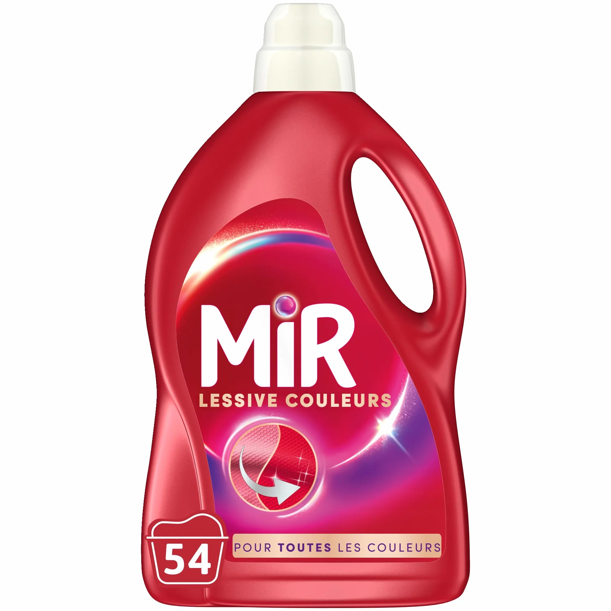 MIR, Lessive Liquide Couleurs, Main & Machine, Raviveur, Formule Unique 3en1, Fraicheur, Fibres, Anti Bouloche, Nettoie avec Soin, 54 Lavages