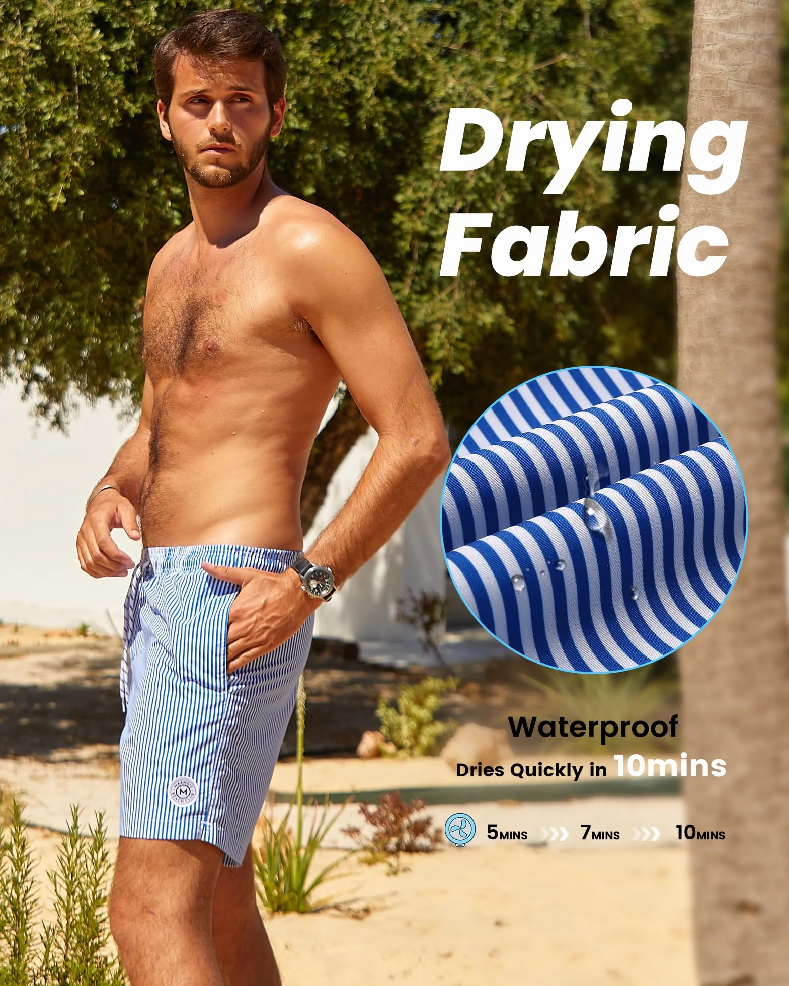 Maillot de Bain Homme Rayée Séchage Rapide avec Poche Short de Plage Piscine