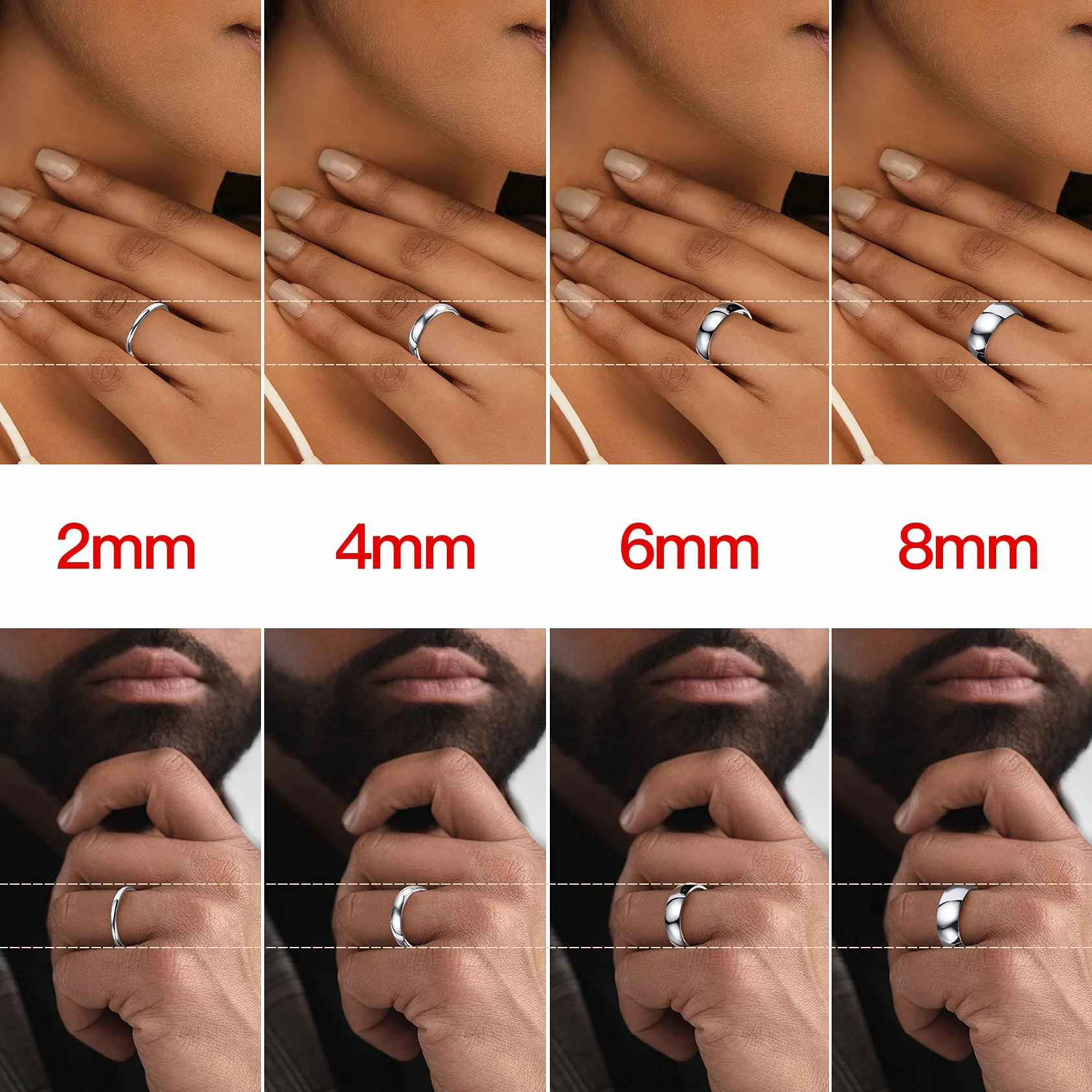 Bague Simple Acier Inoxydable Homme Femme 2-8mm Large Taille 54-67