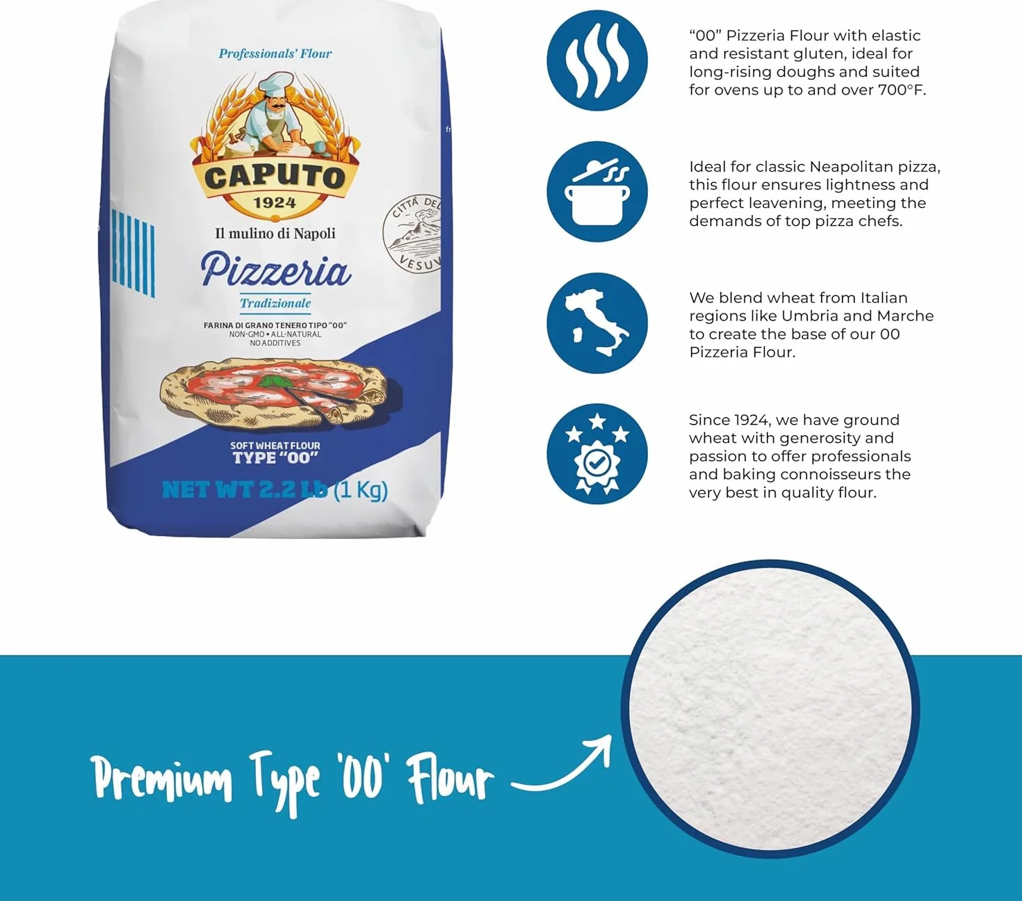Molino Caputo 10 x 1 kg Pizzeria I Farine à pizza Tipo 00 de Naples I La farine à pizza de renommée mondiale de Bella Italia