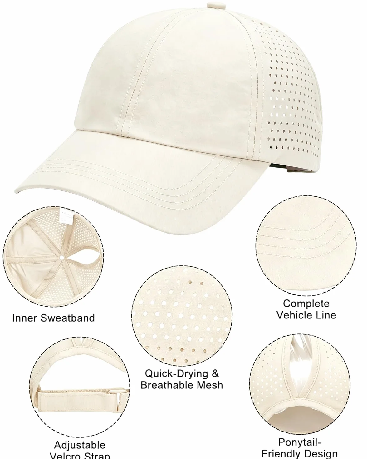 Casquette Queue de Cheval Haute Femme Été Running Sport Respirante Séchage Rapide Réglable
