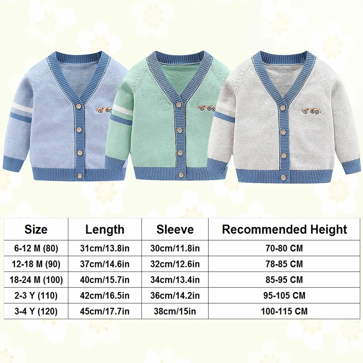 Tout-Petits Garçons Cardigan Pull en Coton à Col en V Veste à Manches Longues Automne Hiver