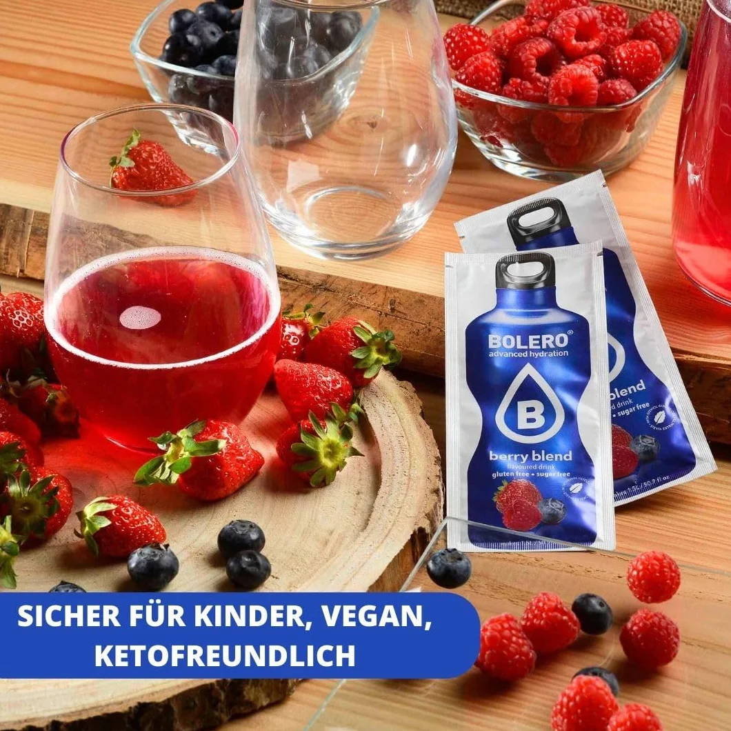 Boisson Boléro BERRY MIX | 24x9g I boisson rafraîchissante en poudre sans sucre édulcorée à la stévia | Vitamine C | pour diabétiques | arômes de baies | boissons pour la famille et les amis
