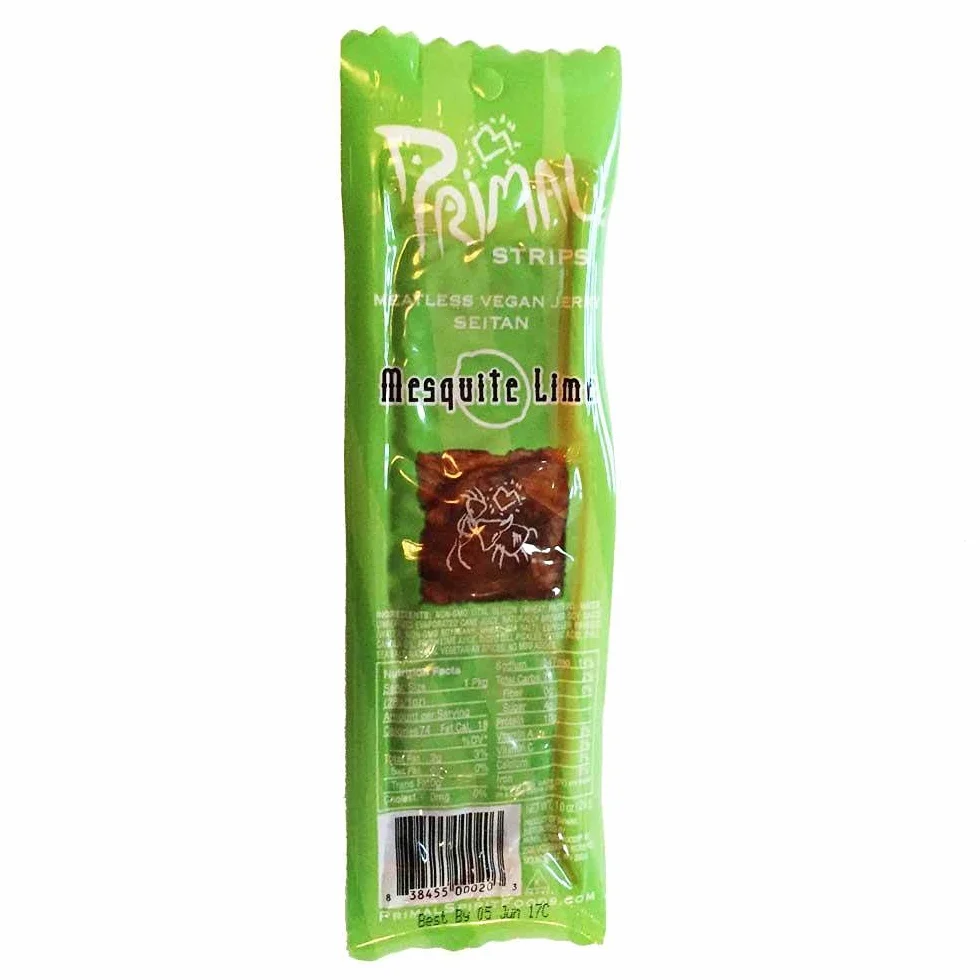 Primal Spirit, Vegan Meatless Jerky Strips - High Energy, High Protein, Non-GMO, 93% Fat-Free Snacks, Vegan Jerky - 28g, Pack of 6 Mesquite Lime Flavour