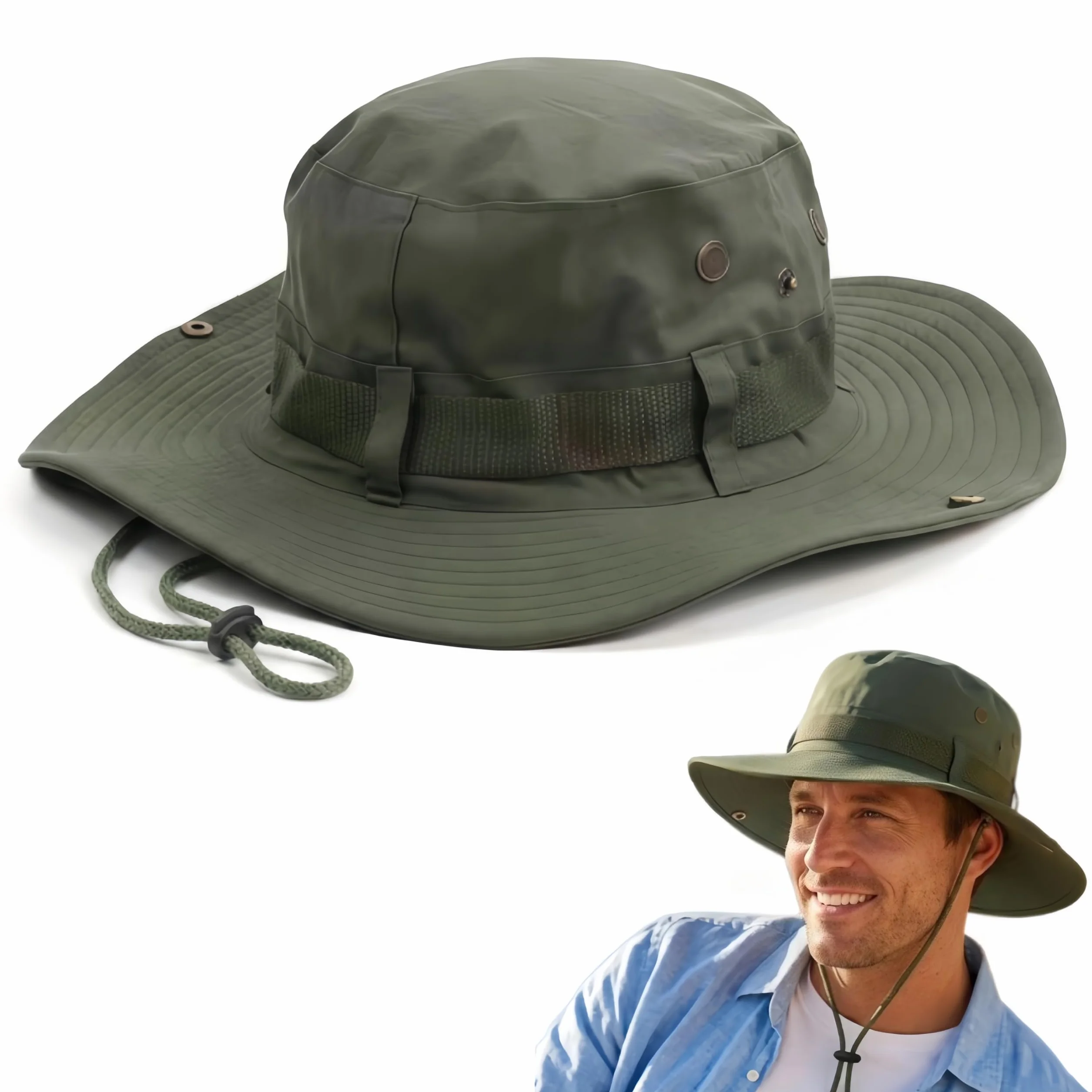 Chapeau Bob Réglable Homme Femme Soleil Safari Pliable Large Bord Protection UV Mentonnière Pêche Randonnée Plage