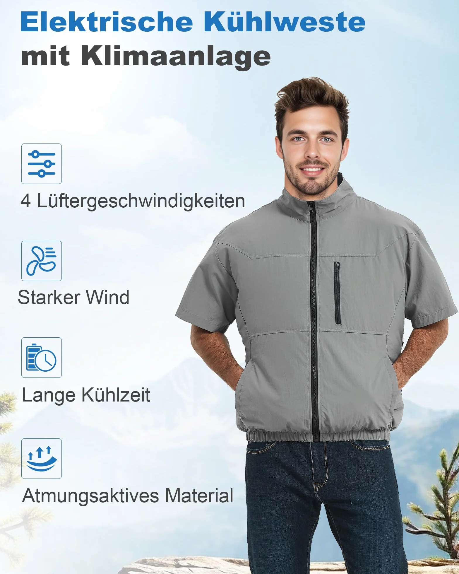 FERNIDA Gilet de refroidissement électrique 10 000 mAh 7,4 V 4 ventilateurs été chaud respirant homme