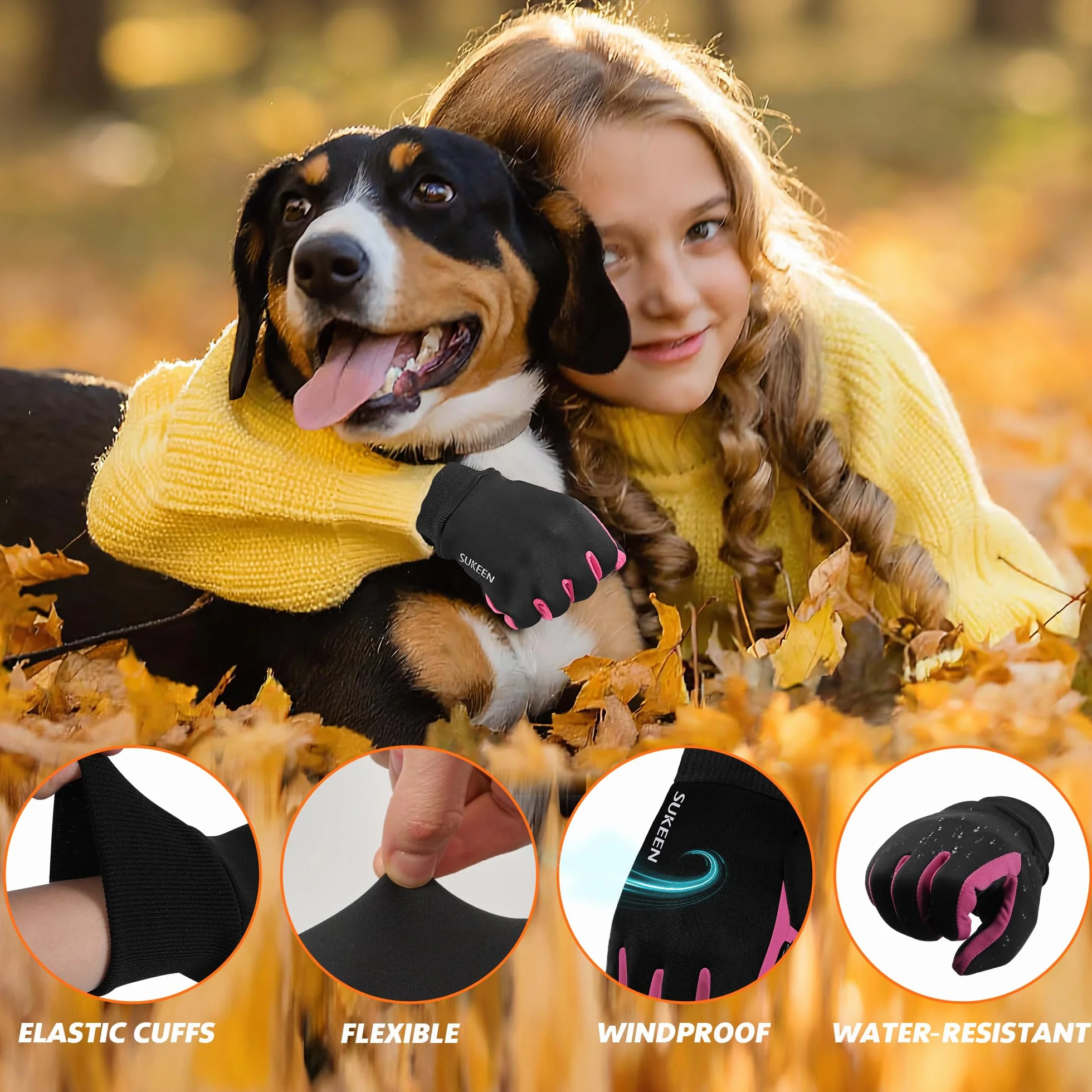 Gants d'hiver Softshell Enfants Imperméables Chauds Équitation Antidérapants Coupe-Vent Cyclisme Polaire Sports Plein air