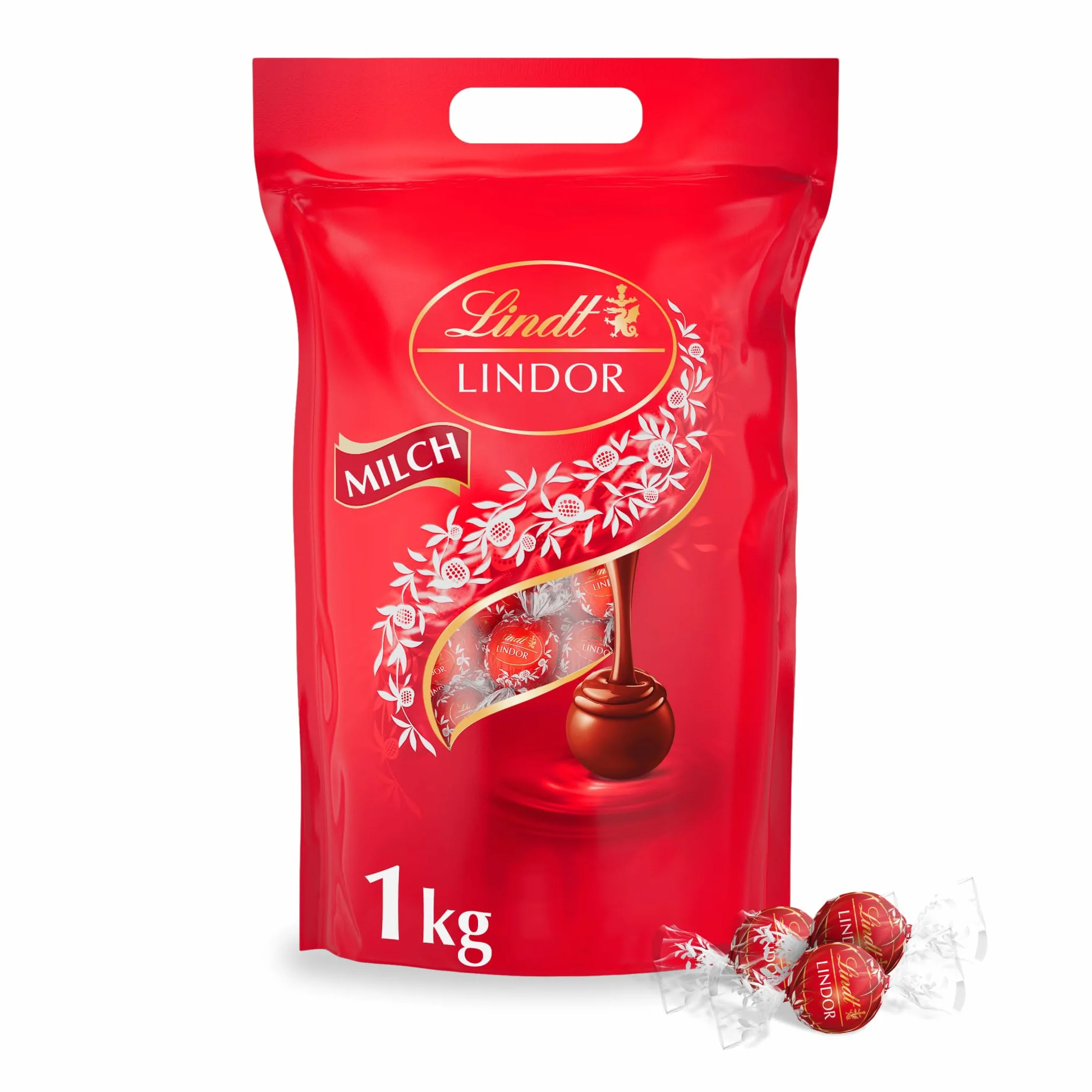 Lindt - Sachet Grand format LINDOR - Chocolat au Lait - Cœur Fondant, 1kg