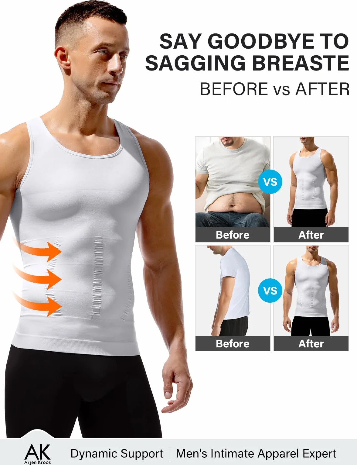 Arjen Kroos Débardeur Compression Homme Maillot de Corps Gilet de Sport sans Manche Gaine Ventre Plat Body Shaper