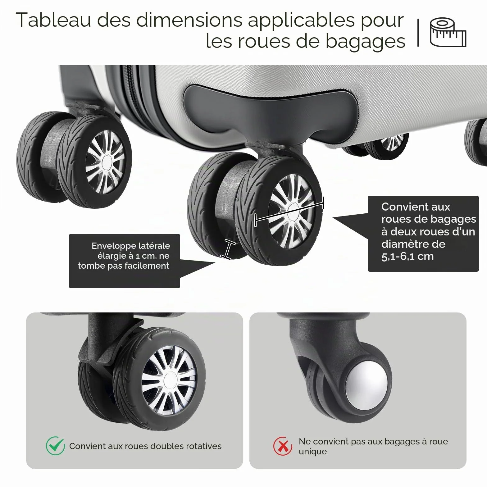 Couvertures de Roue de Bagage en Silicone 8 pièces, Anti-Bruit, Résistantes à l'Usure, pour Roue 2-2,4"