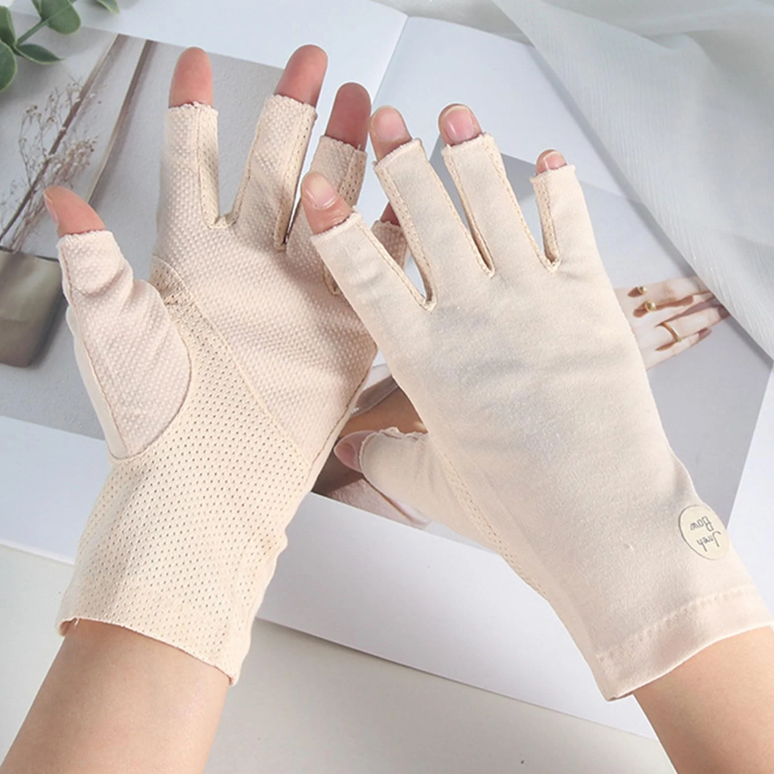 Gants de conduite d'été femme protection UV antidérapants ongles en gel équitation cyclisme