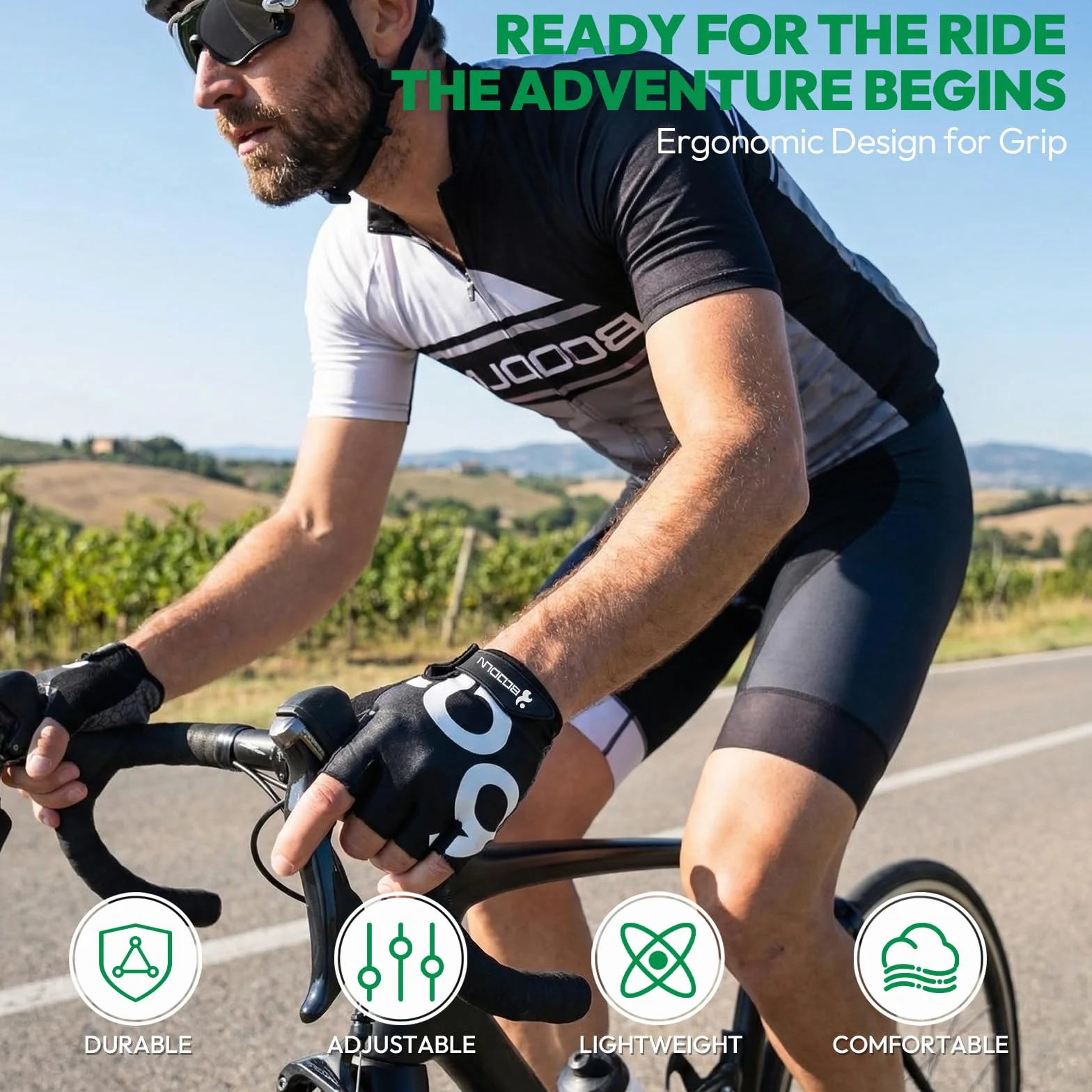 Mitaine Homme Gant VTT Femme Gants Cyclisme Vélo Demi Doigts Rembourrés Anti-dérapant Sport