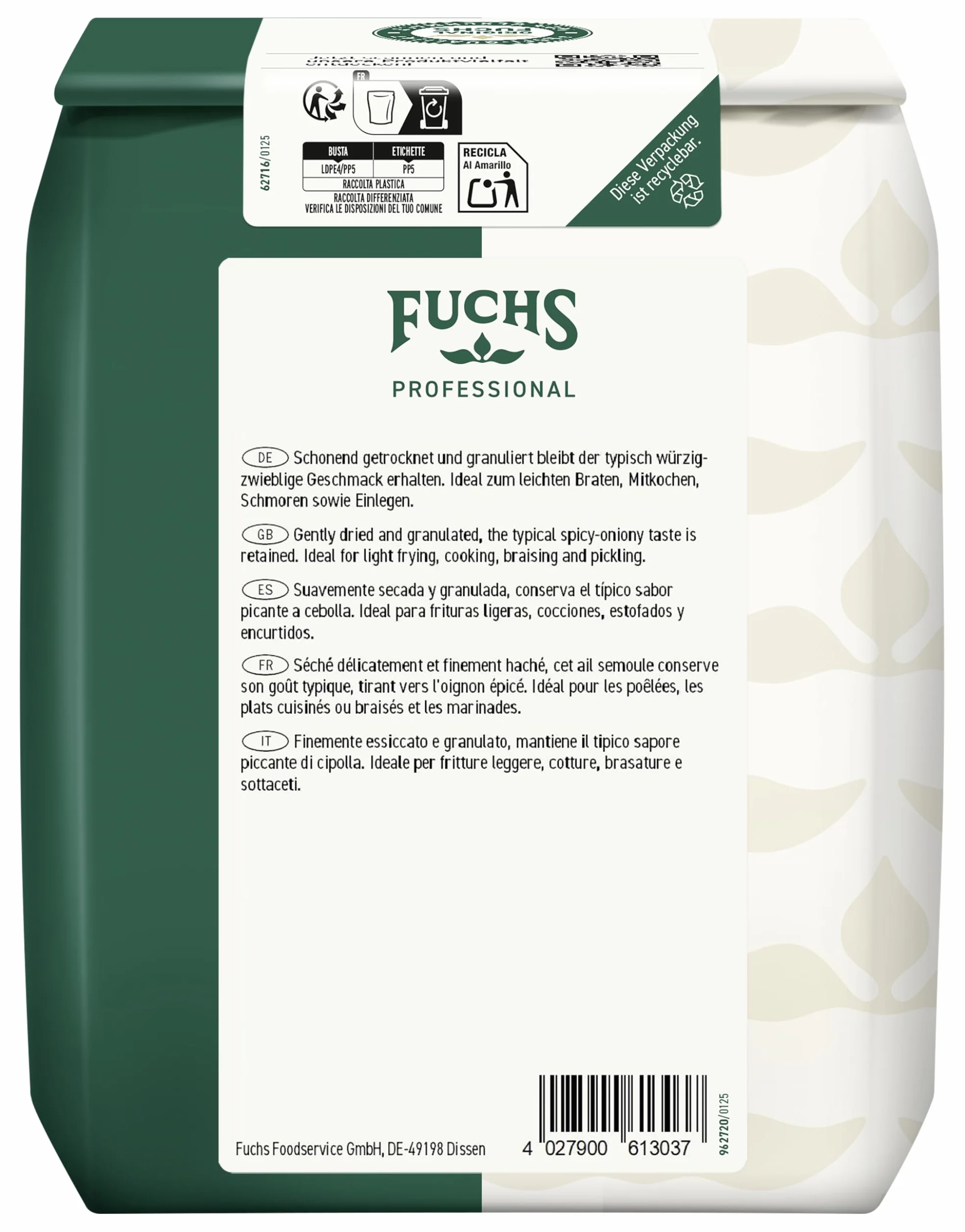 Fuchs Professional - Ail semoule | 1 kg dans un sac | Poudre d'ail pour assaisonner les plats de viande, de légumes et de poisson | Qualité professionnelle pour les gros consommateurs