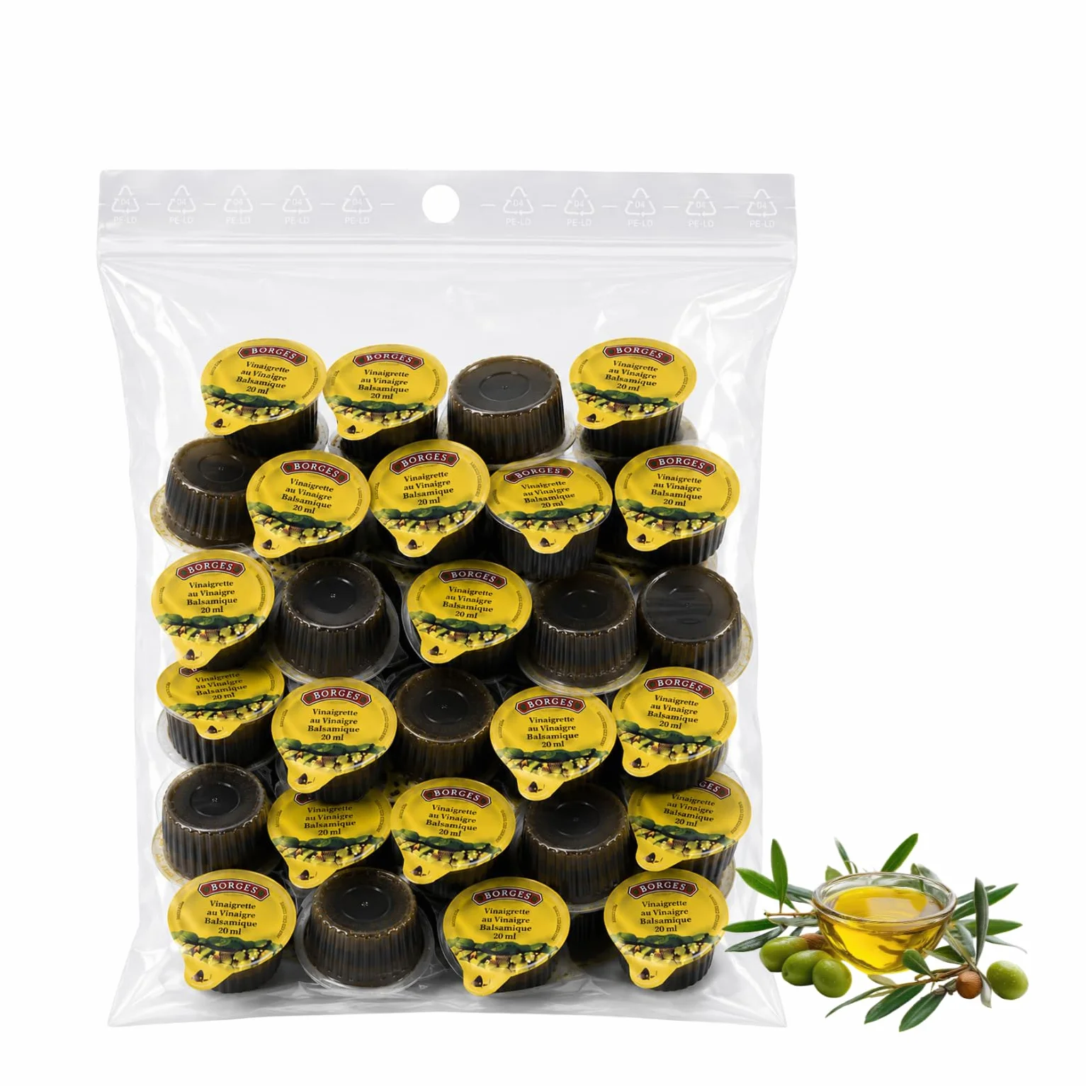 BORGES | 30 Coupelles de Vinaigrette au Vinaigre Balsamique | Portions Individuelles de 20 ml