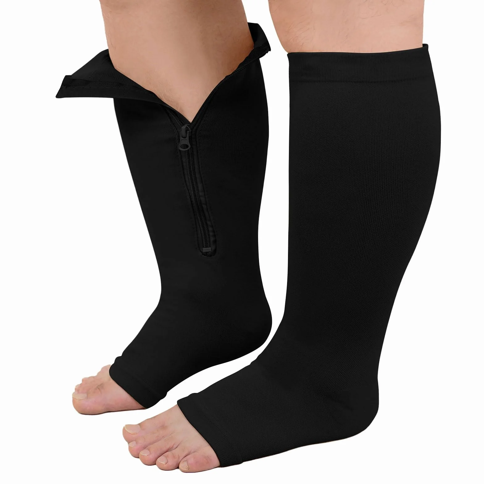 PUTUO Bas de Contention Grande Taille Chaussettes de Contention Zippées à Bout Ouvert pour Femme Hommes