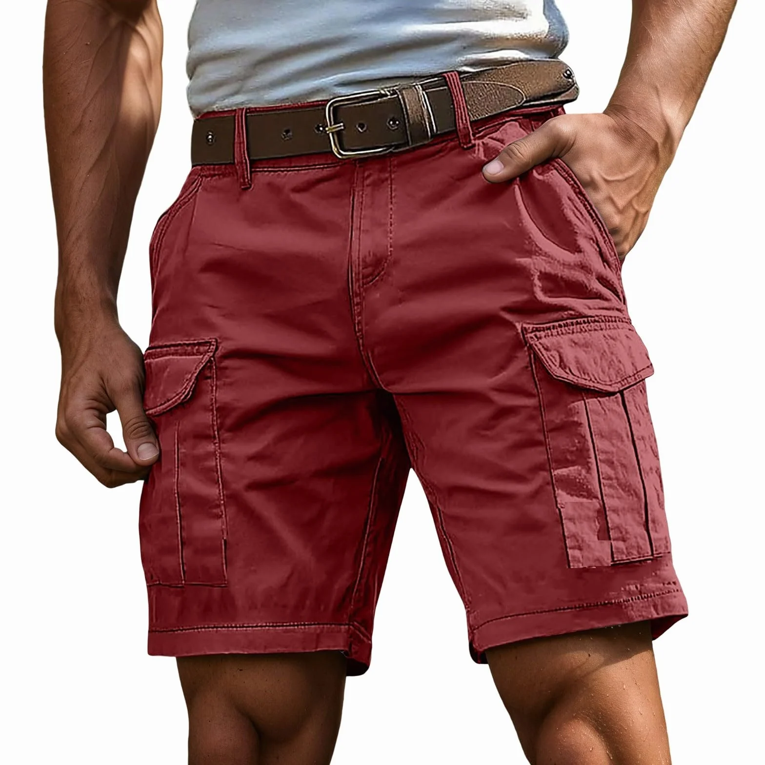 Bermuda Cargo Homme Coupe Ample Poches Latérales Fermeture Bouton Passants Ceinture