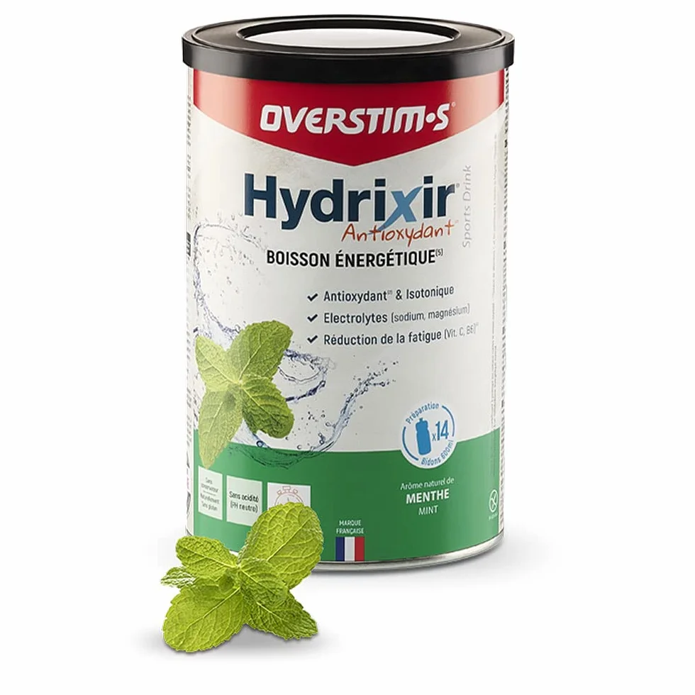 OVERSTIM.s– Boisson Hydrixir Antioxydant (600g) - Boisson énergétique isotonique pour le sport – Electrolytes (sodium,magnésium) – Vitamines (B1,B6,C,E) – Réduction de la fatigue - Saveur Menthe