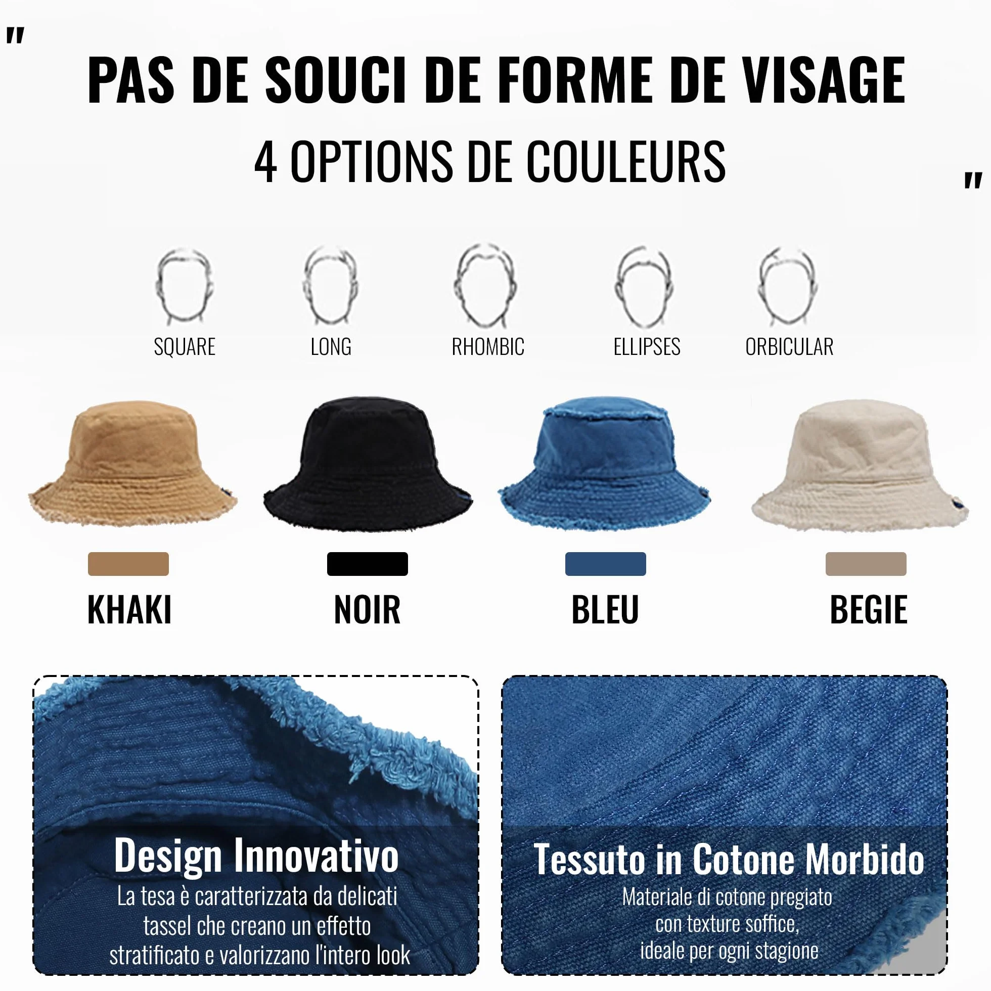 CLAPE Chapeau de Pêcheur Réversible Chapeau de Seau Anti UV Femme Coton Lavé