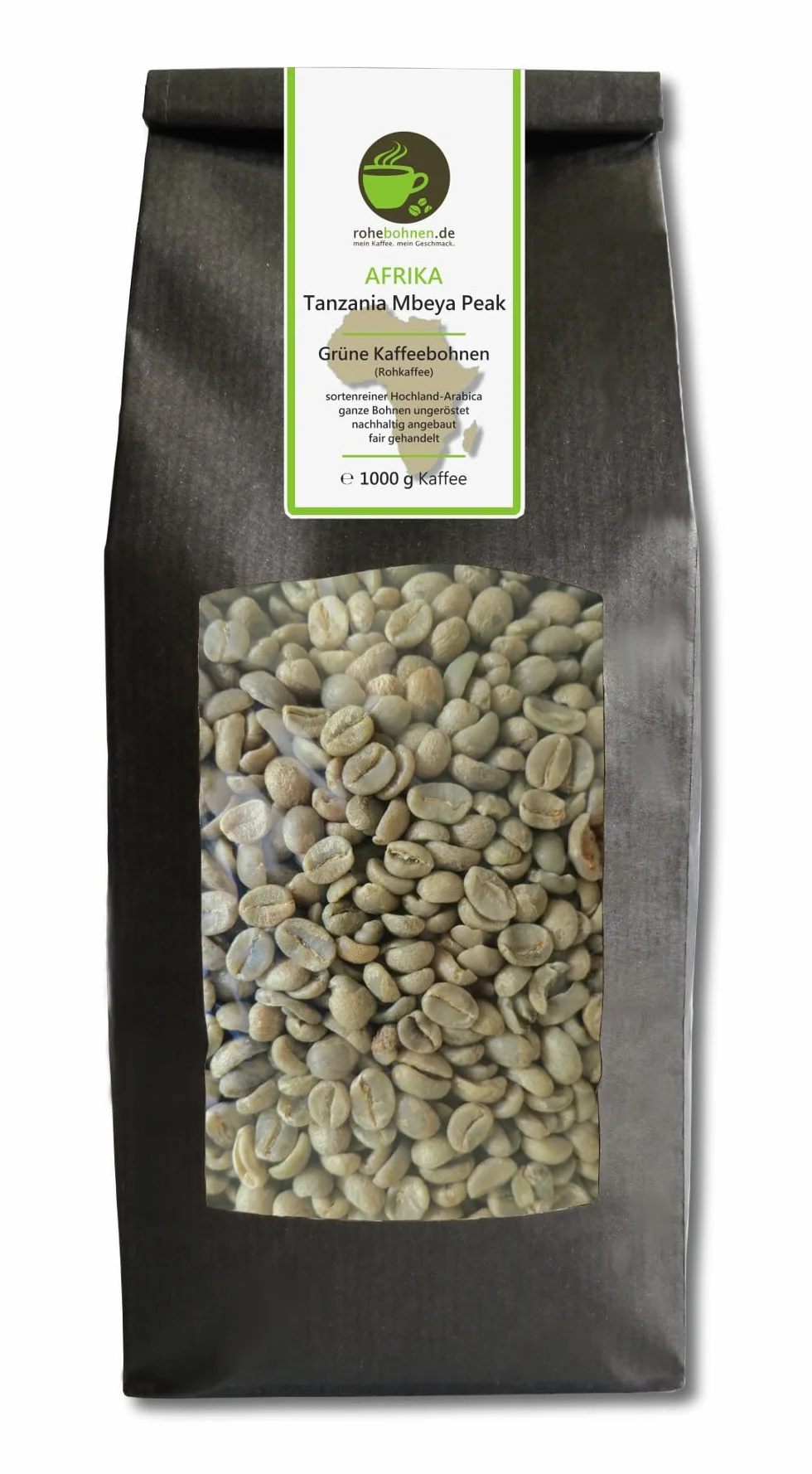 Café vert Arabica Tanzanie Mbeya Peak (grains de café vert brut 1000g) - Certifié GMP