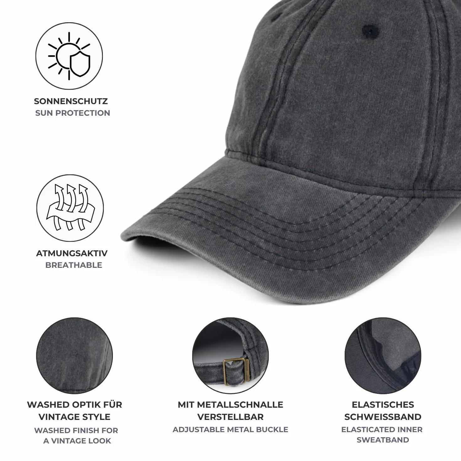 styleBREAKER Casquette Baseball Look Vintage Ajustable 6-Panel Coton Visier Courbé