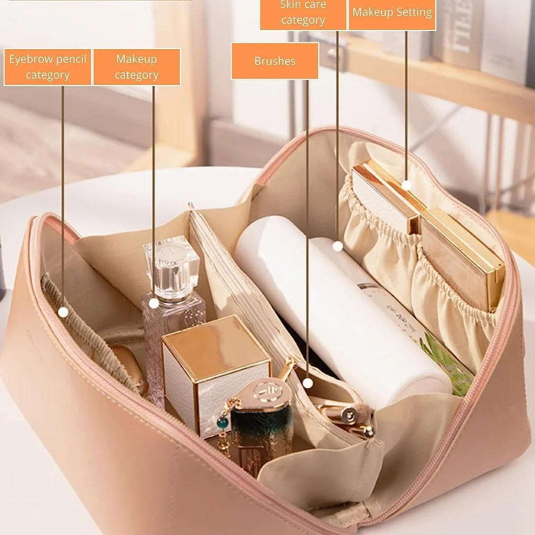 Trousse de Toilette Voyage Grande Capacité Imperméable PU Rose avec Poignée