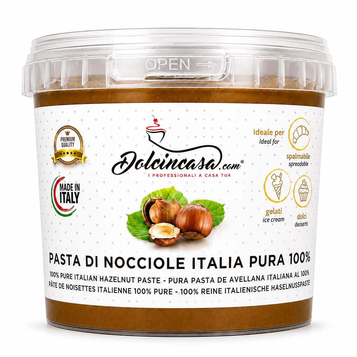 Dolcincasa-com Pâte de Noisettes Torréfiées 100% Pure Crème à Tartiner pour Glace Café et Diverses Utilisations en Confiserie Décorations Remplissages Sans Gluten sans Epaississants 500 Grammes