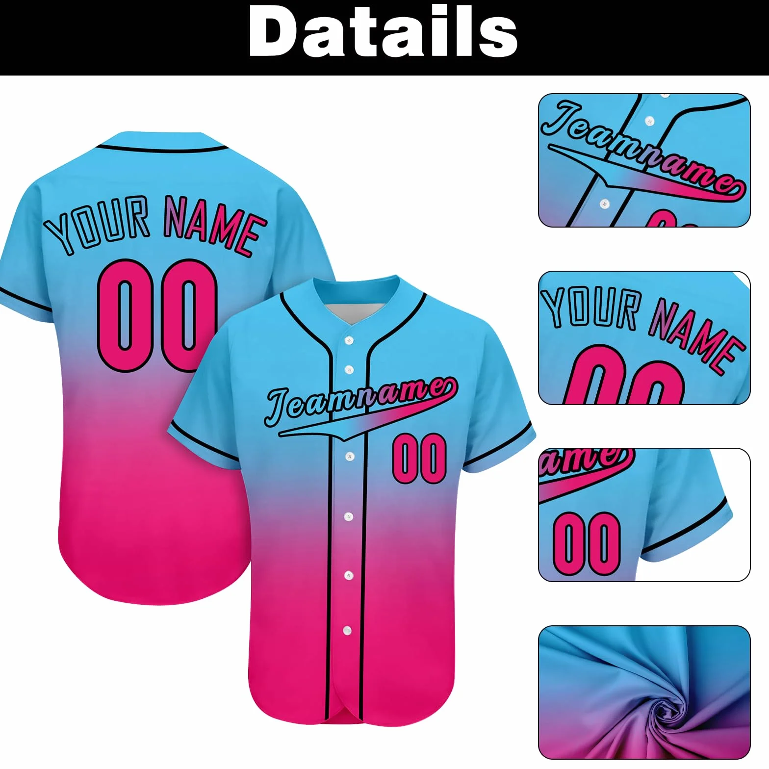 Maillot de Baseball personnalisé Homme Femme Enfant avec nom numéro Logo Couleur 4