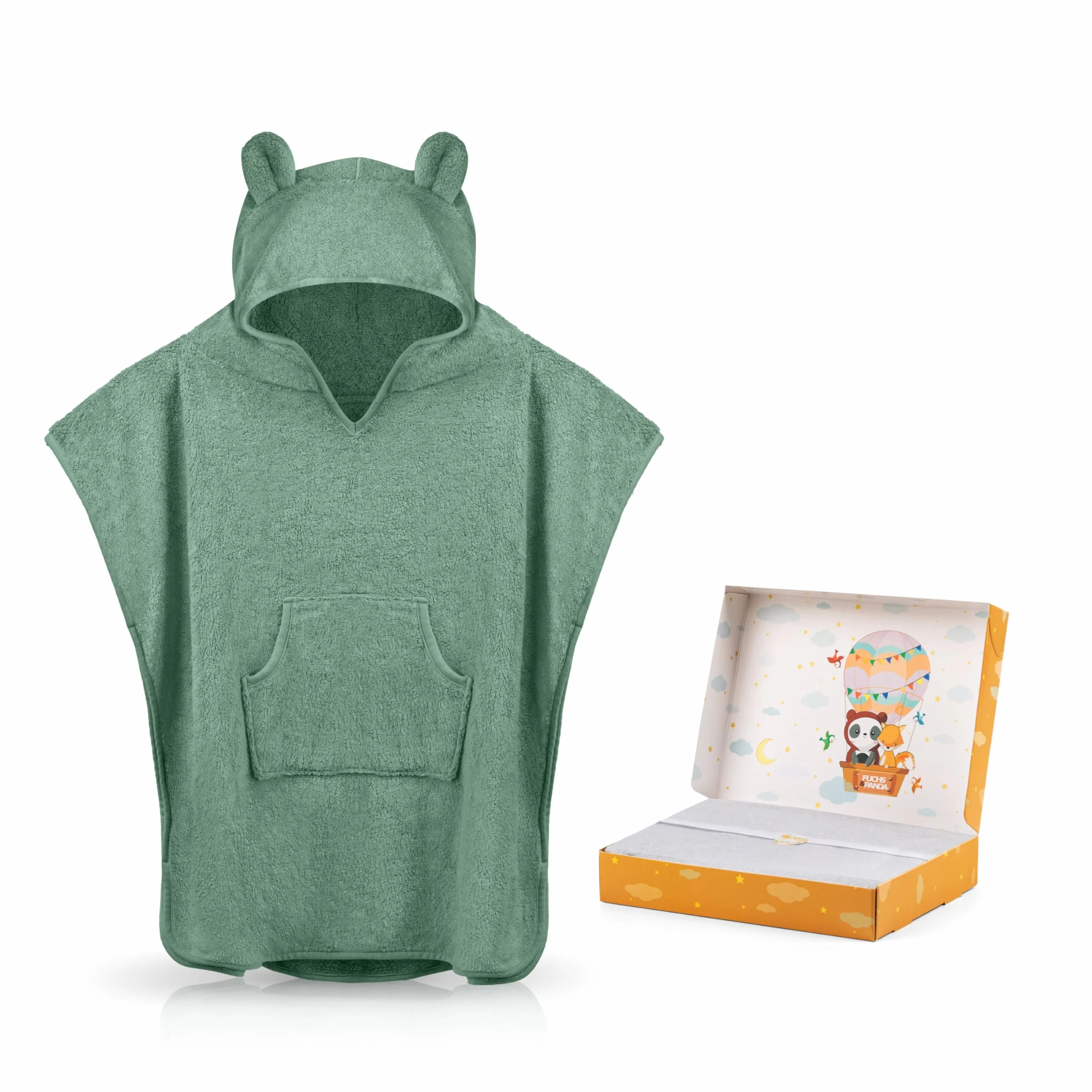 Poncho de bain pour enfants Fuchs&Panda 100% bambou extra chaud et doux Rame-Vert