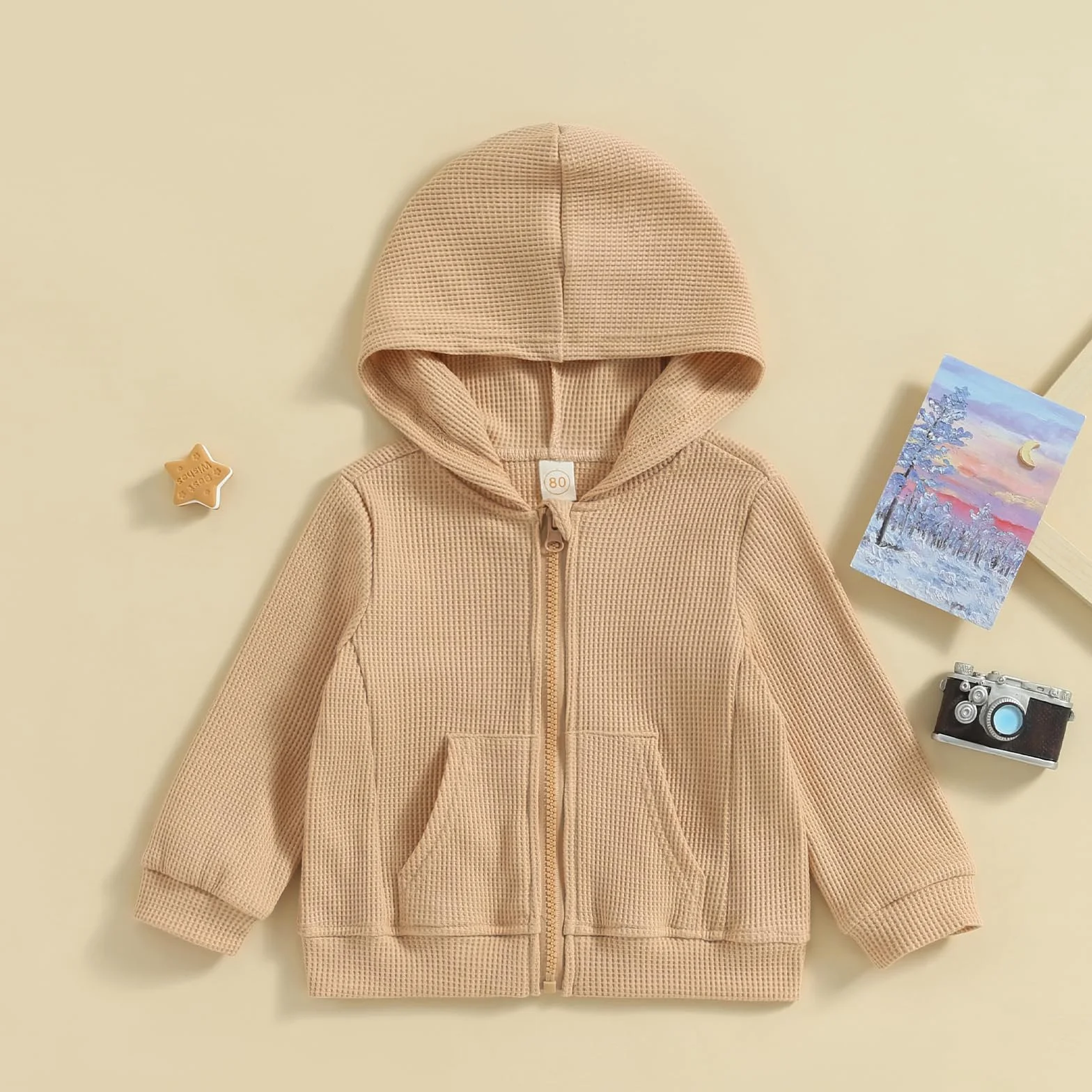 Carolilly Sweat-Shirt à Capuche Zippé Enfant Bébé Unisexe, Veste Garçon Fille Printemps Automne (1-5 ans)