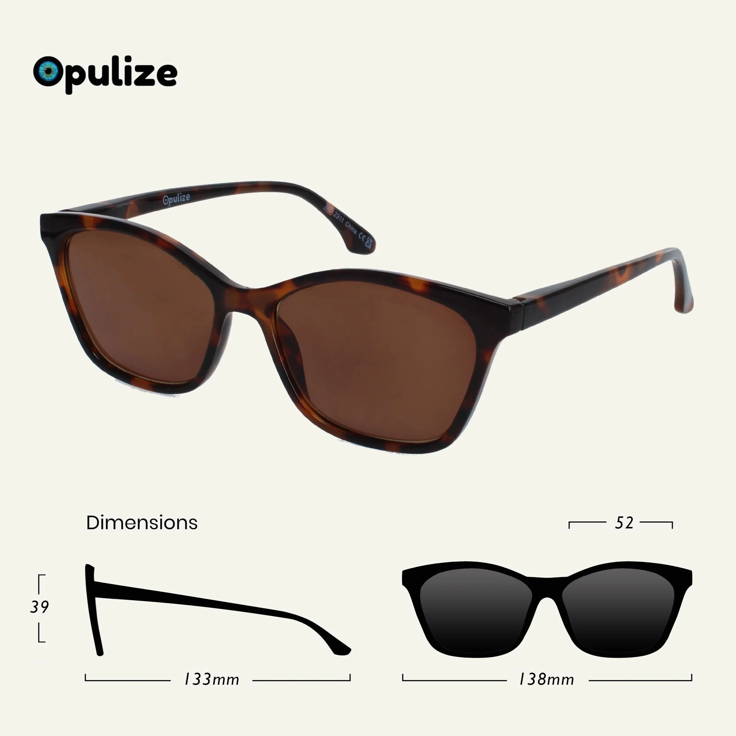 OPULIZE KAT Lunettes de Lecture Solaires Monture Œil-de-Chat Marron Écaille de Tortue +3.50