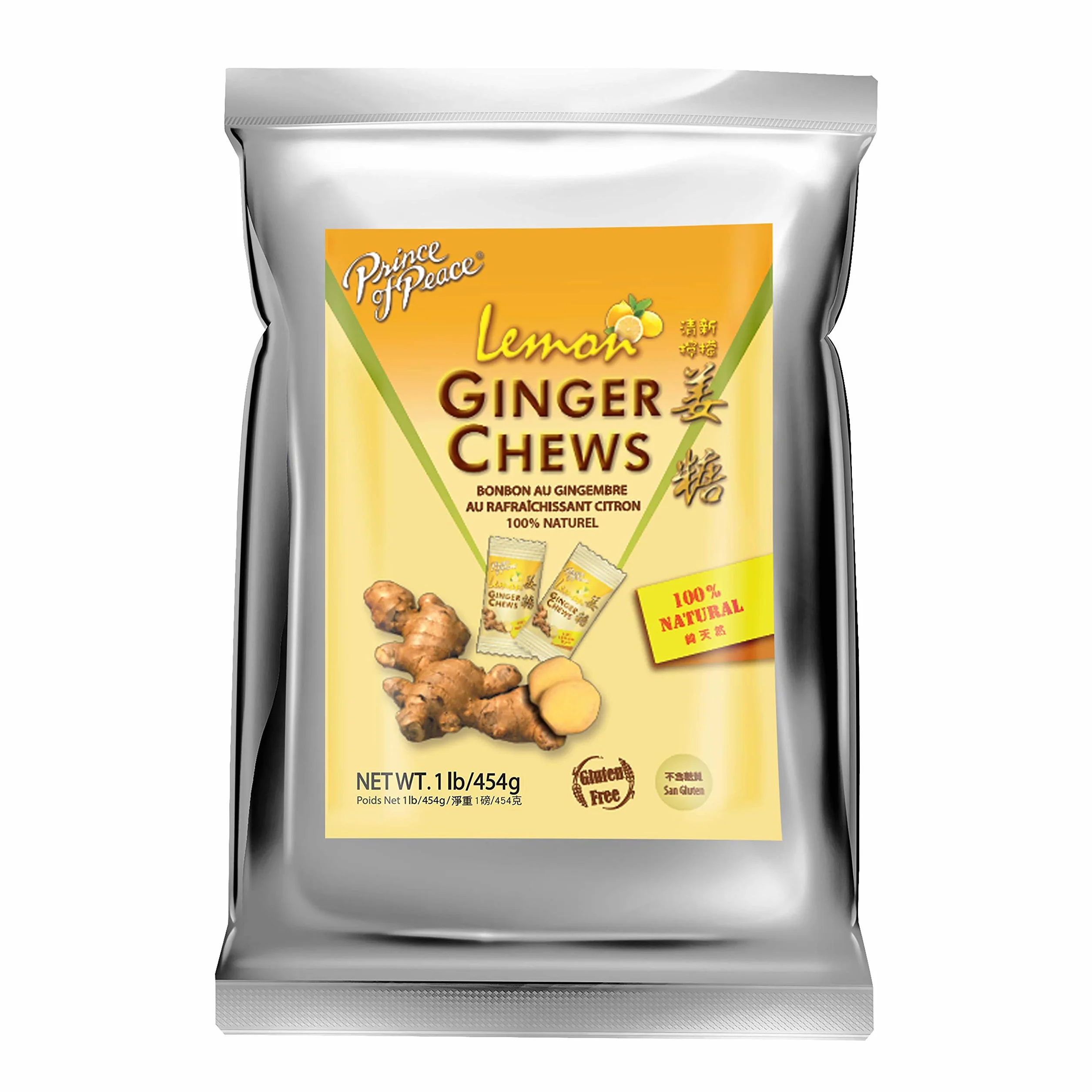 Prince of Peace Gingembre à mâcher au citron, 1 lb - Bonbons naturels confits
