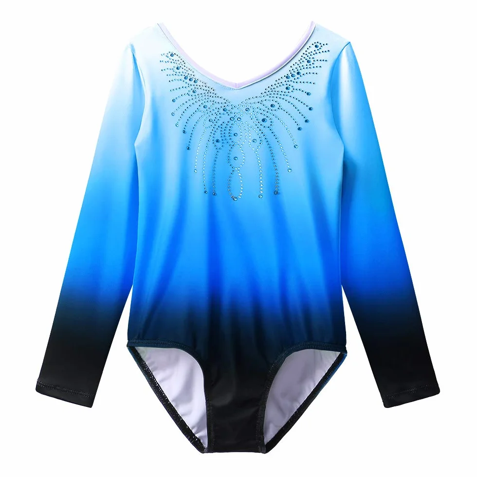 Justaucorps de Gymnastique avec Paillettes Manches Longues en Tulle